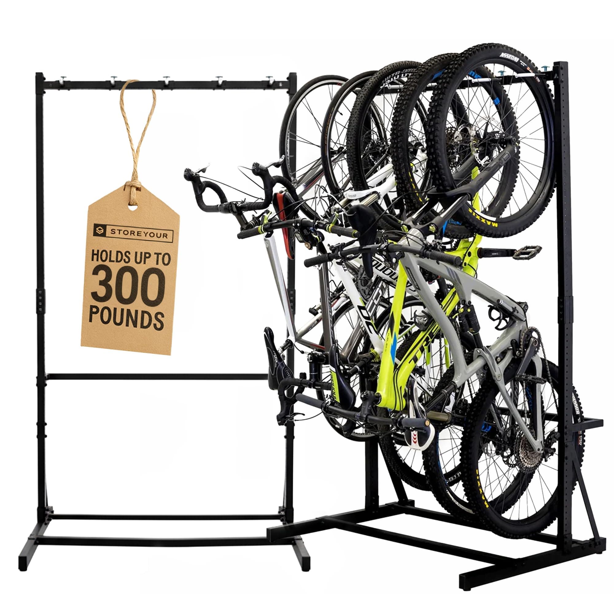 - Indoor Bike Rack - Freestanding 5 Bike Storage Stand - Heavy-Duty Bike Holder for Garage or Home - Space-Saving Indoor Bike Stands for Road, Mountain, and Hybrid Bicycles - Black