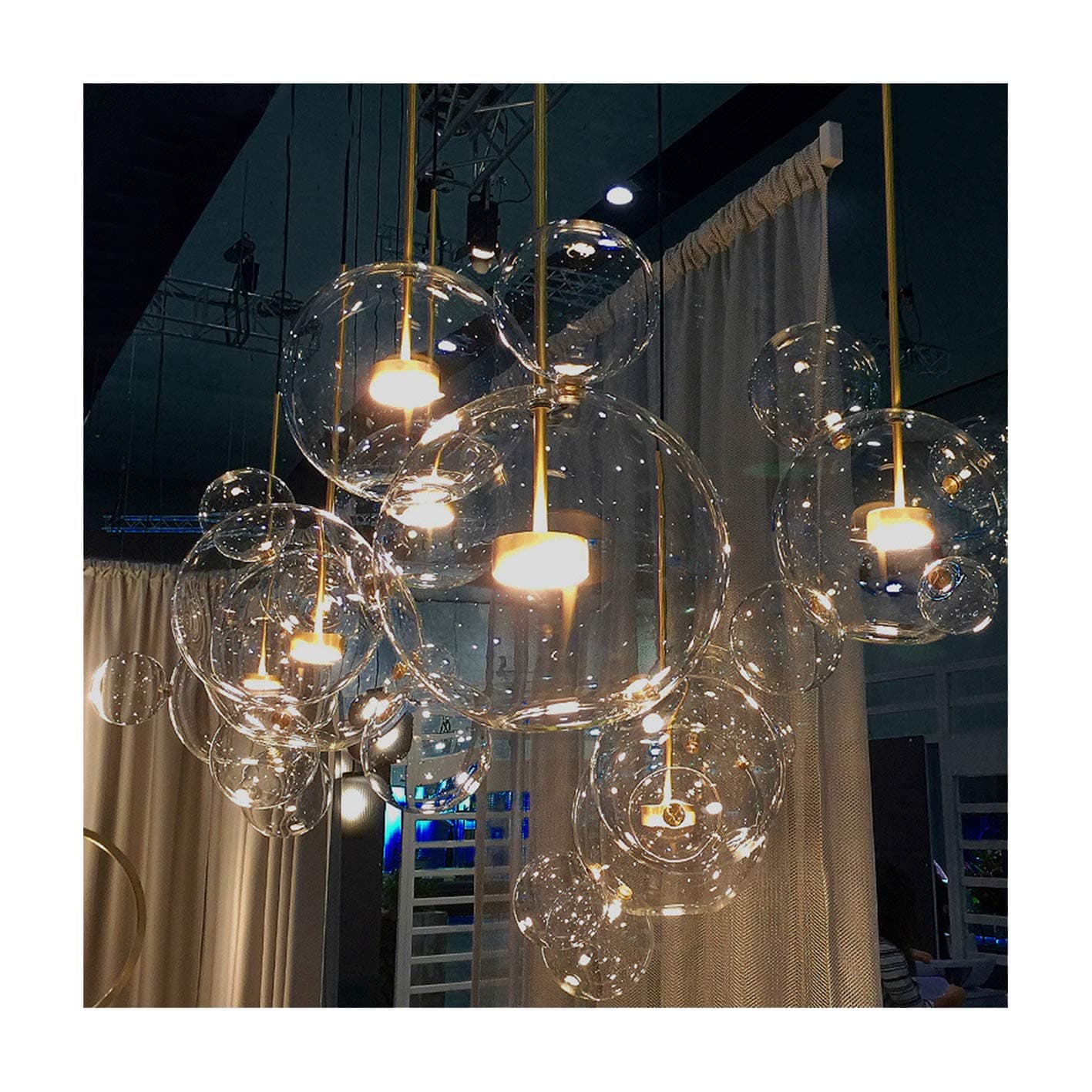 RUOQI Nordic Restaurant Bubble Ball LED Chandelier Bar Window Gallery Living Room Lamp Creative Glass Magic Bean Molecular Chandelier