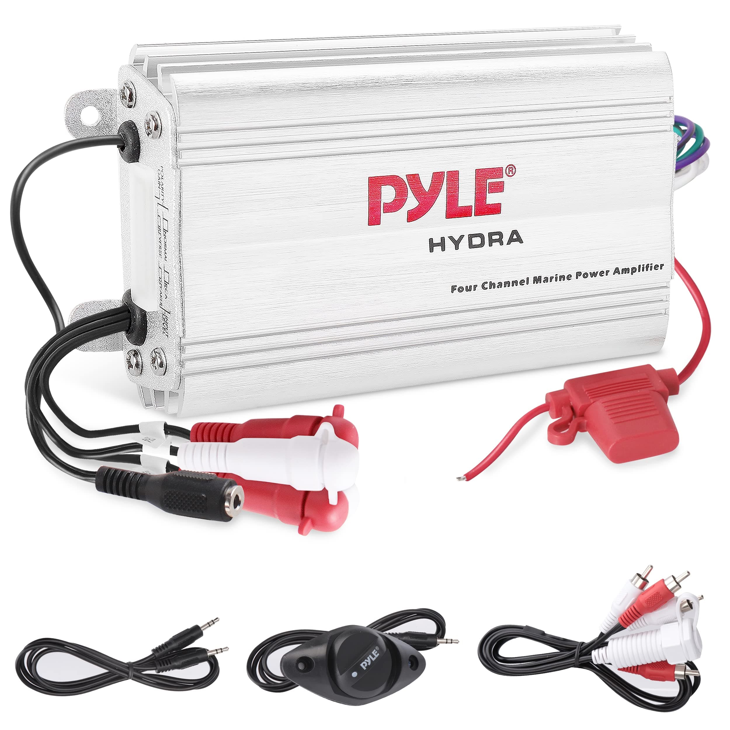PyleHydra Marine Amplifier - Upgraded Elite Series 400 Watt 4 Channel Micro Amplifier - Waterproof, GAIN Level Controls, RCA Stereo Input, 3.5mm Jack, MP3 & Volume Control (PLMRMP3A)