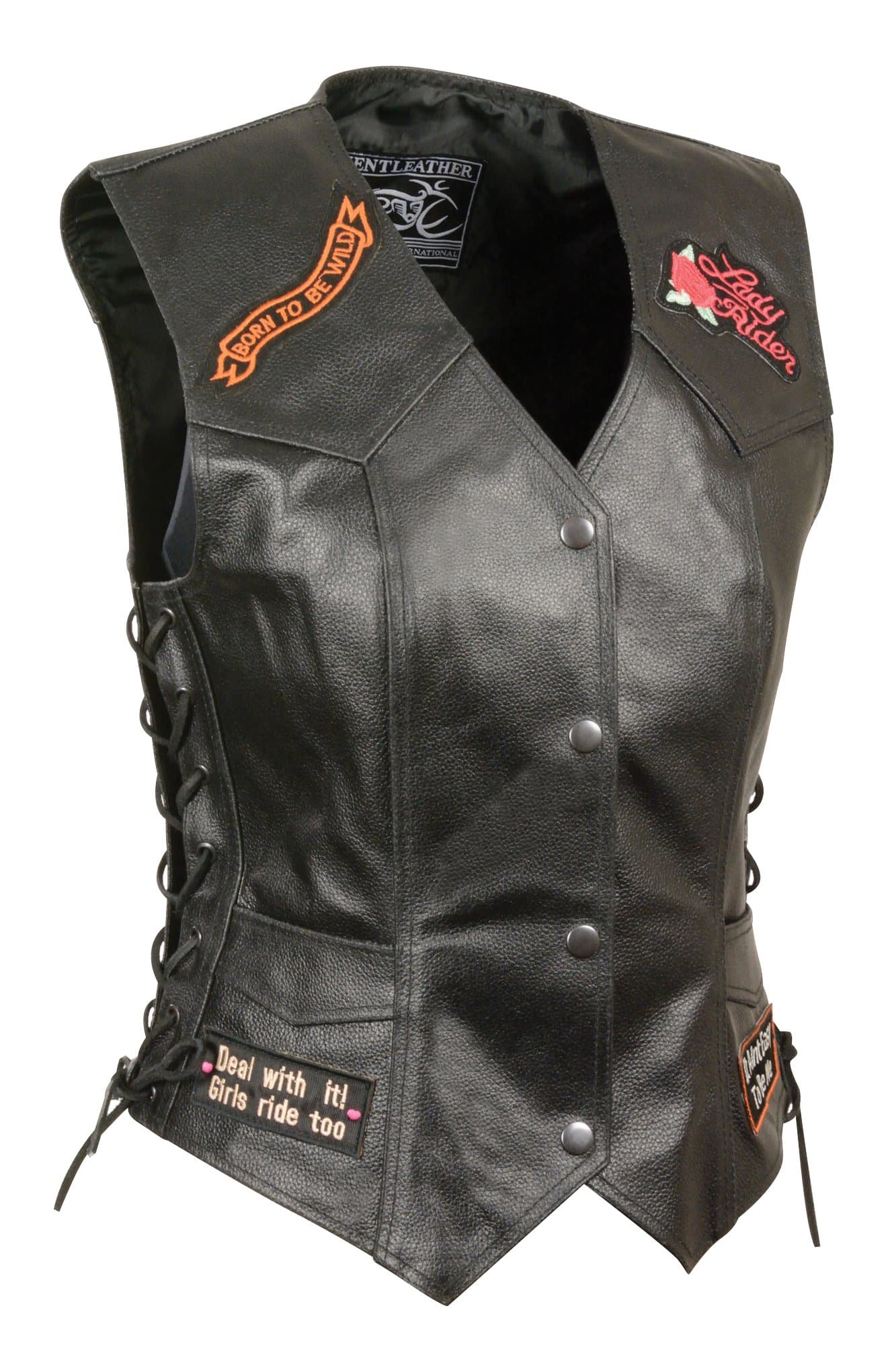 Event Leather Women's 9 Patches Vest (Black, XX-Large)