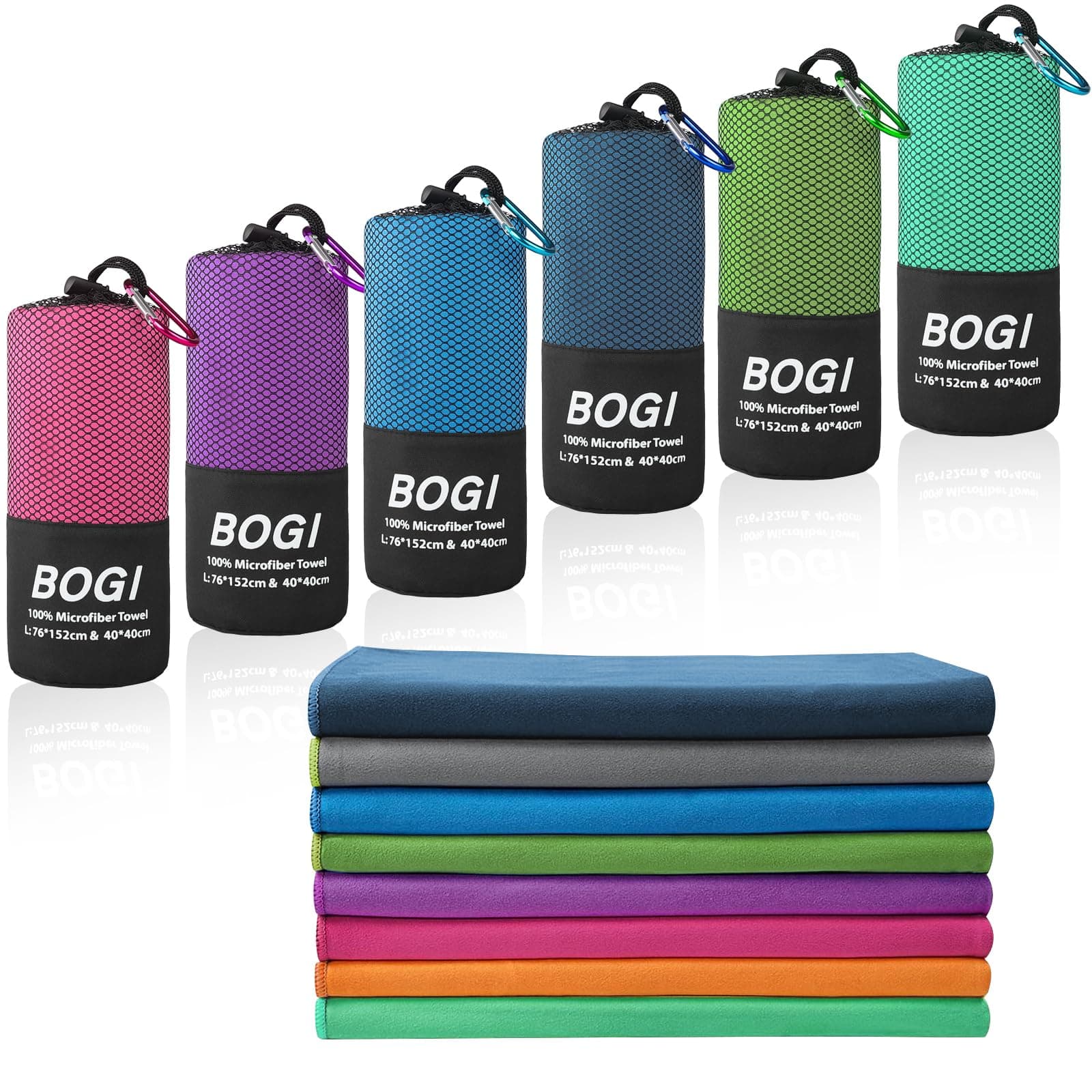 BOGI Microfiber Travel Sports Towel-Quick Dry, Soft Lightweight, Absorbent, Compact for Camping, Gym, Yoga, Swimming, Backpacking (L:60''x30''+16''x16''-Nblue)