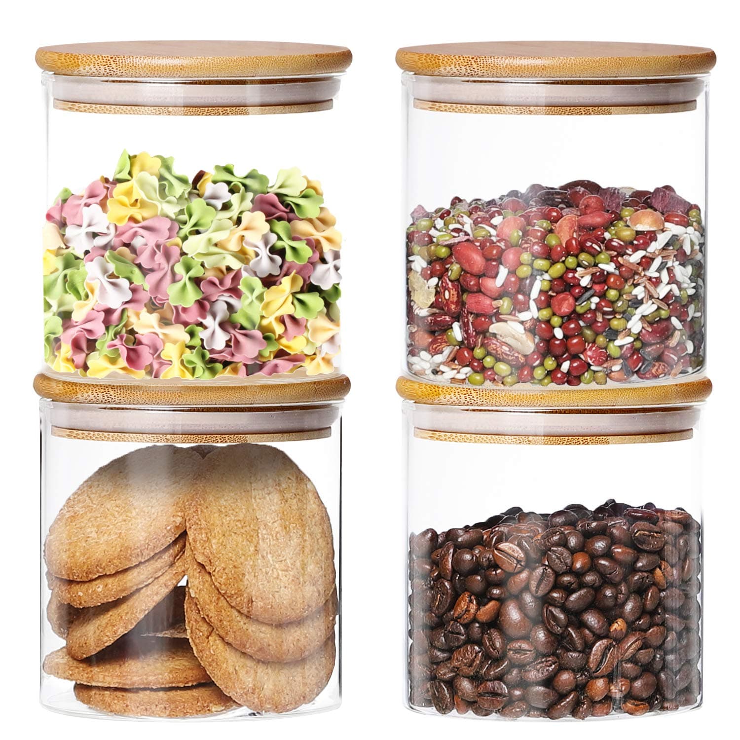 4 Pack Glass Jar with Airtight Bamboo Lid for Food Storage of Dry Goods, Cookie, Candy, Spices, Coffee Beans and More, 18.6 Oz