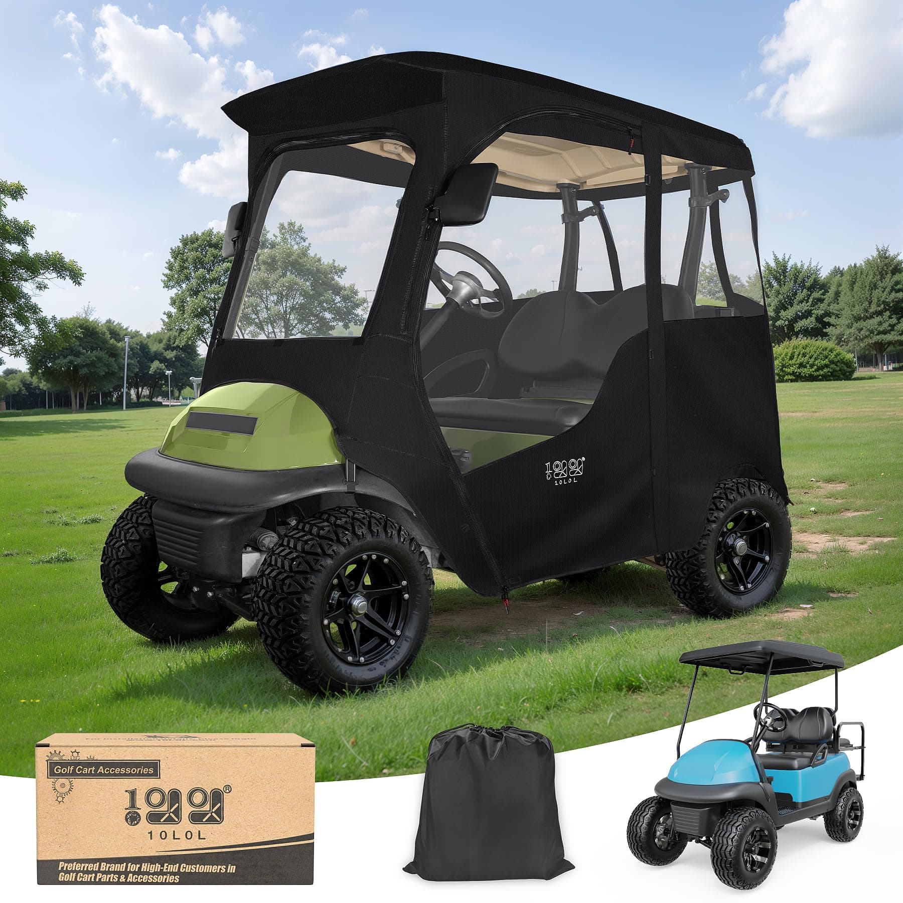 10L0L 2 Passenger Golf Cart Driving Enclosures for EZGO TXT, 600D Waterproof Portable Transparent Golf Cart Cover Storage Enclosure - 4-Sided (Roof up to 59" L)