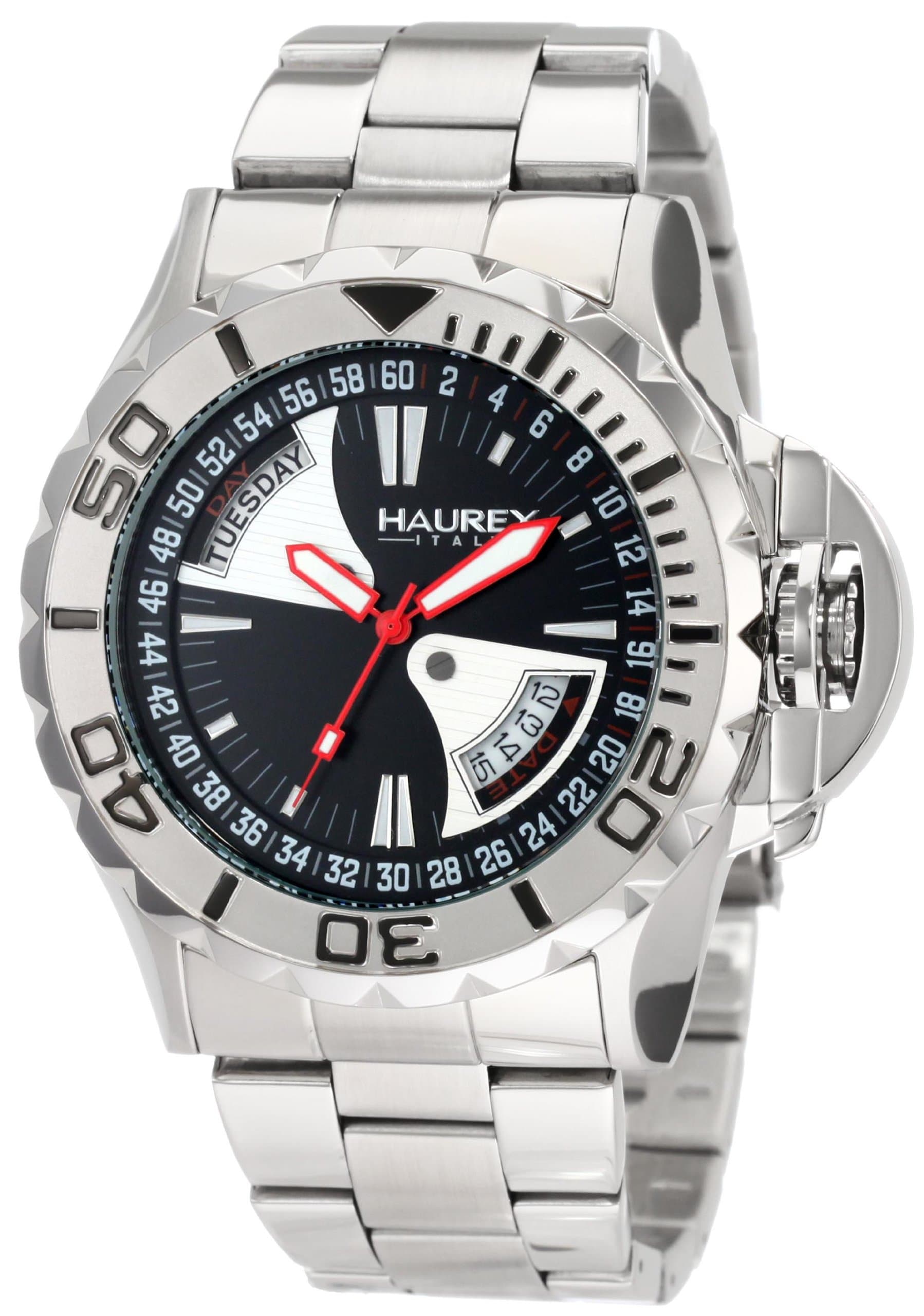 Men's 7D365UNR Black Sea Day and Date Minute Track Steel Bracelet Sport Watch