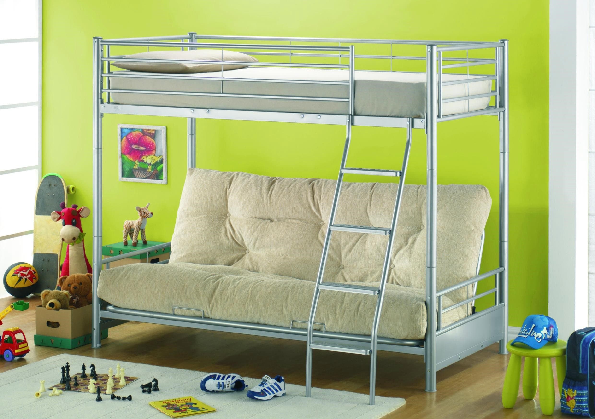 CloudSeller High Sleeper + 3 Seater Futon + Optional Mattresses (Red, High Sleeper + Futo.