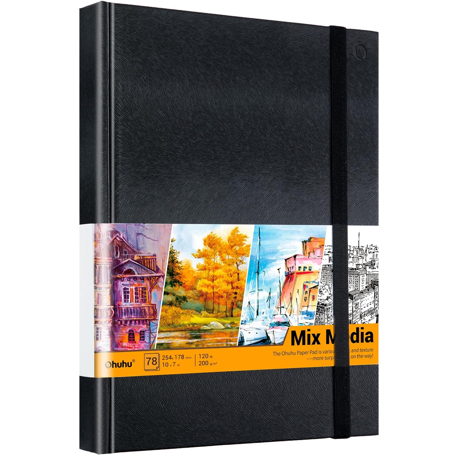 Ohuhu Mix Media Pad, 10" x 7" Mixed Media Art Sketchbook, 120 lb/200 gsm Heavyweight Papers, 78 Sheets/156 Pages, PU Hardcover Mixed Media Paper Pad for Acrylic, Painting Christmas Gift