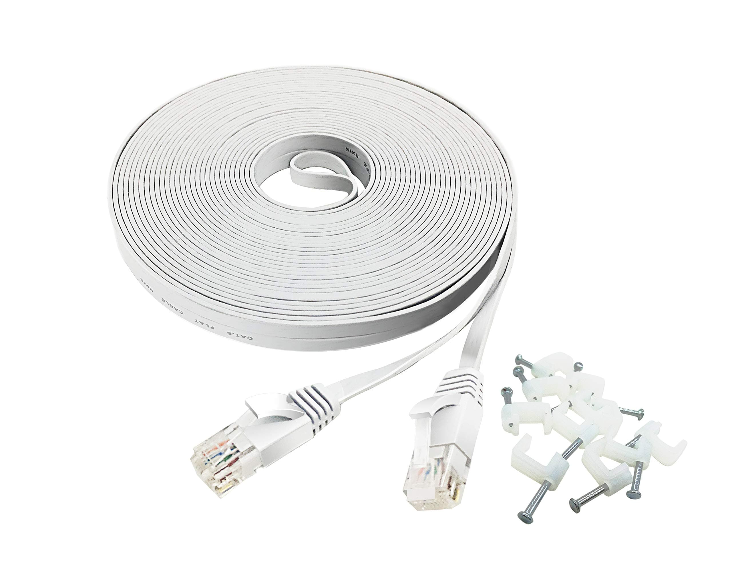 Cat 6 Ethernet Cable 50 ft – DaBee Flat Wire LAN Rj45 High Speed Internet Network Cable Slim with Clips – Faster Than Cat5e Cat5 with Snagless Connectors- (15 Meters) (50ft-White)