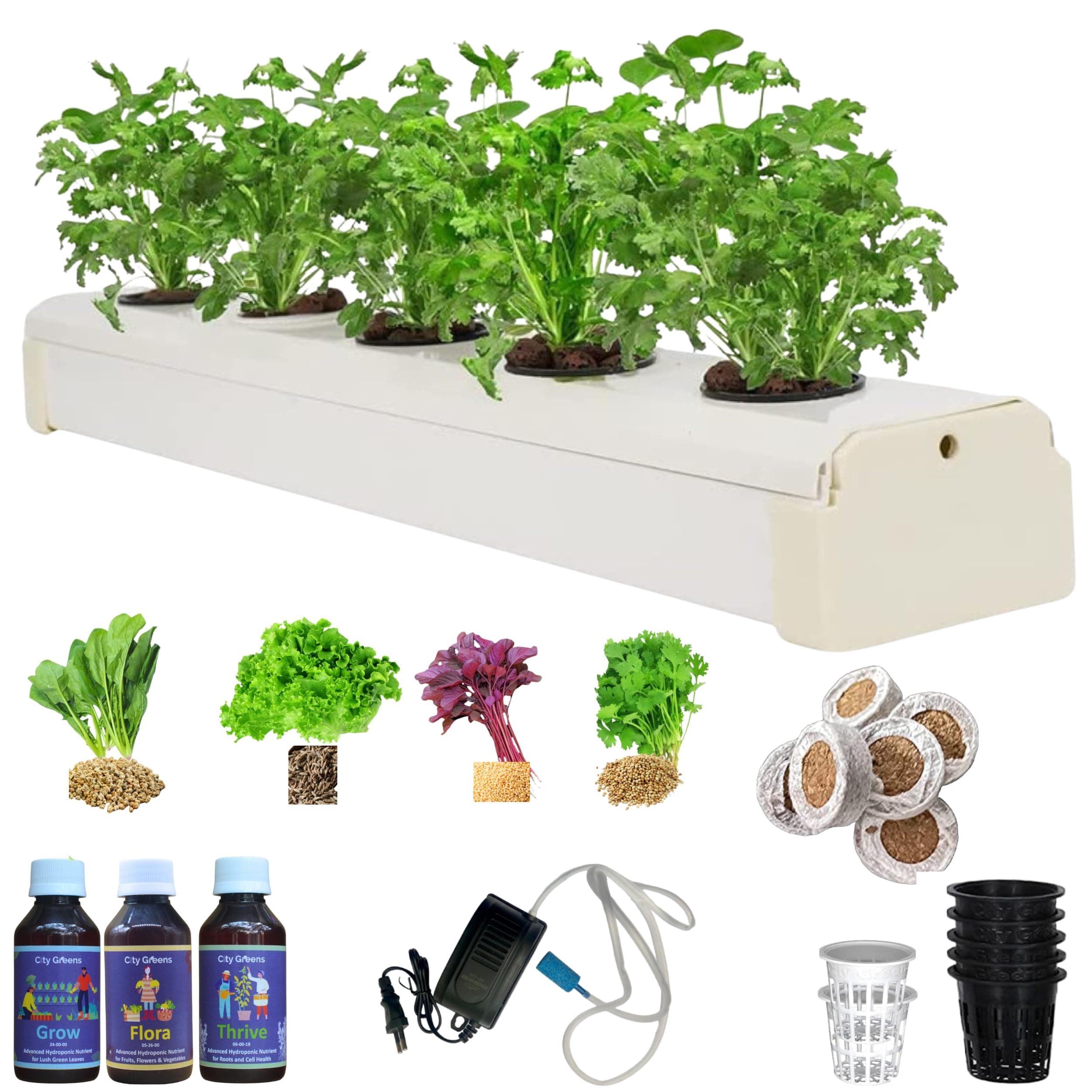 City Greens Hydroponic Kit for Home Garden - Beginners 5 Planter Deep Water Culture (DWC) System - Grow Any Indian Or Exotic Leafy's, Perfect at Home Kit for Hydroponic Gardening.
