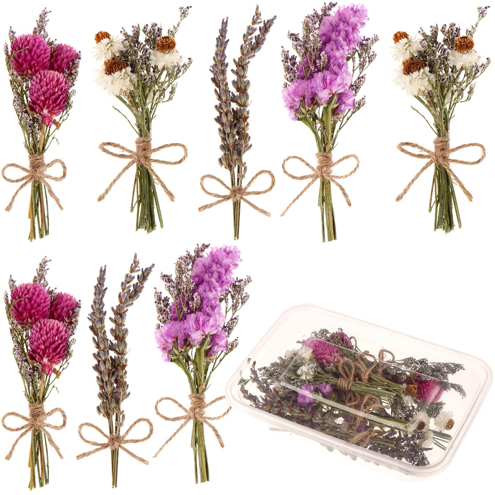 8 Pcs Mini Don't Forget Me Flower Bouquets Purple Natural Dried Flowers Bouquet Dry Flower&Leaves Lavender Dried Embossing Flower Bundles Plant Stem Bunch for DIY Craft,Photo Props,Wedding Decoration