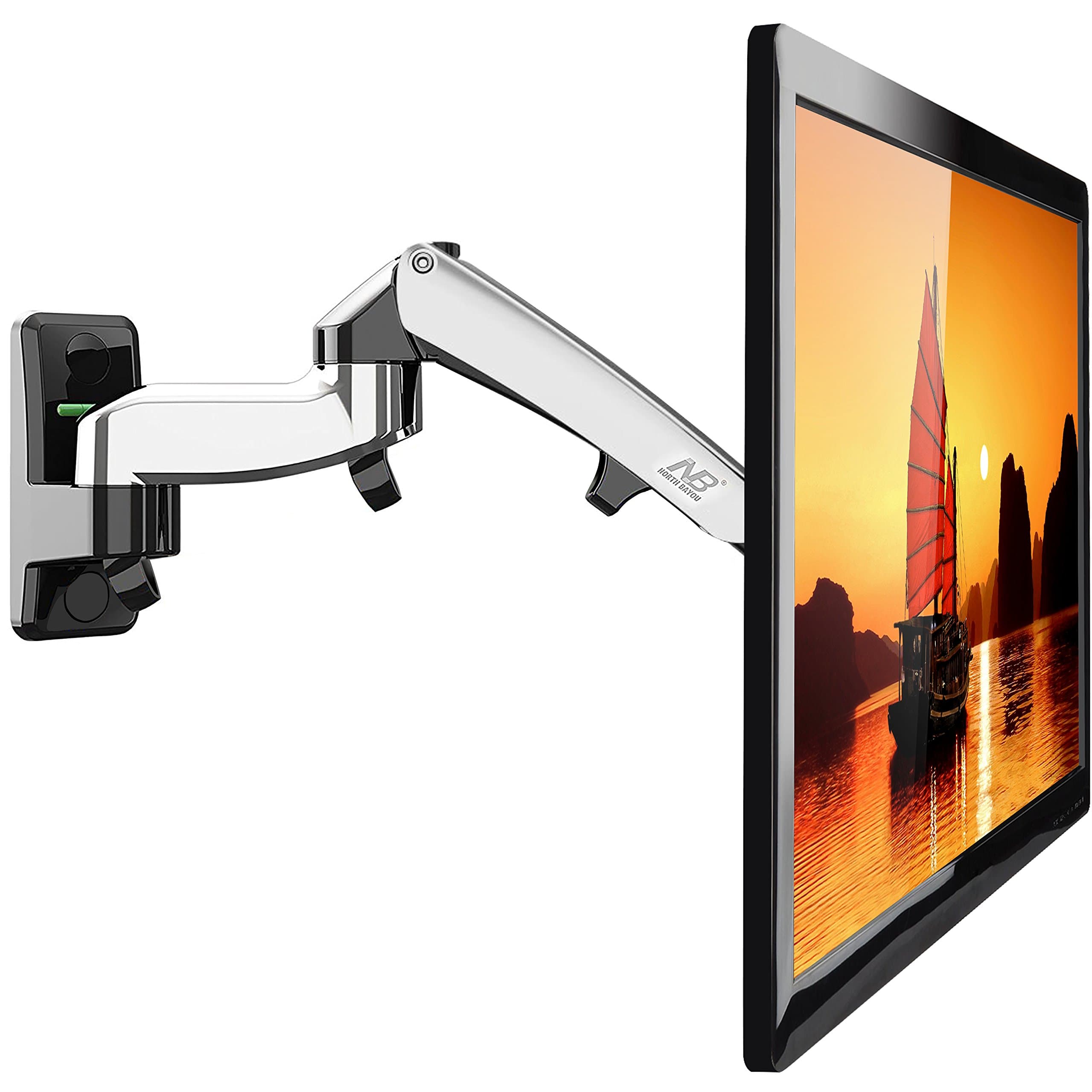 StandMounts Full Motion Articulating TV Wall Arm Mount with Gas Spring for 30 - 40 Inch Flat Panel Screens and Computer Monitors from 5 up to 10 kg F300 Silver