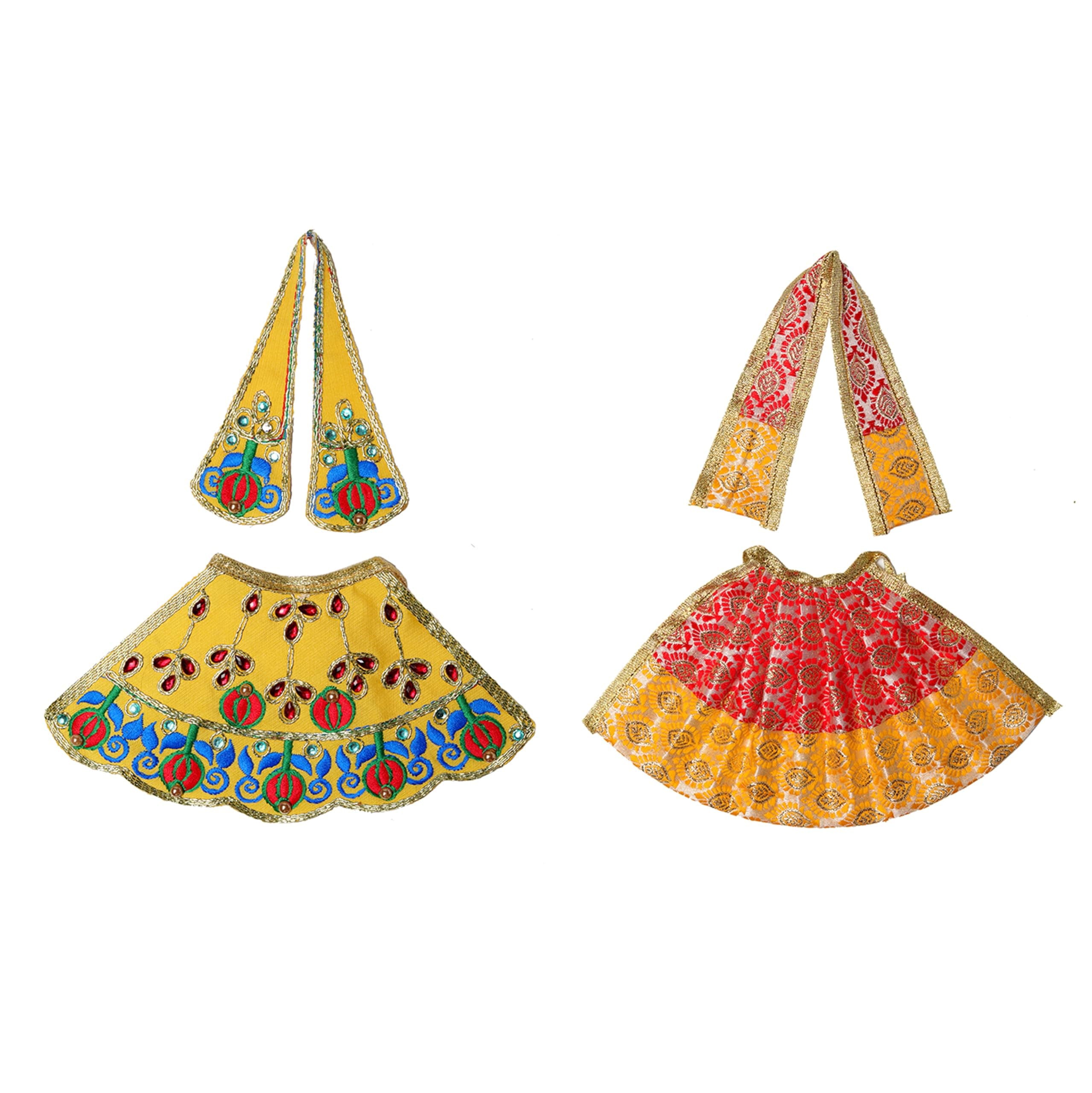 Aditri CreationSet of 2 Designer Handmade Laxmi Durga Devi MATA poshak vastra Cloth lehanga Chunari Puja Item for Idol (Size :- 4") (Red and Yellow)