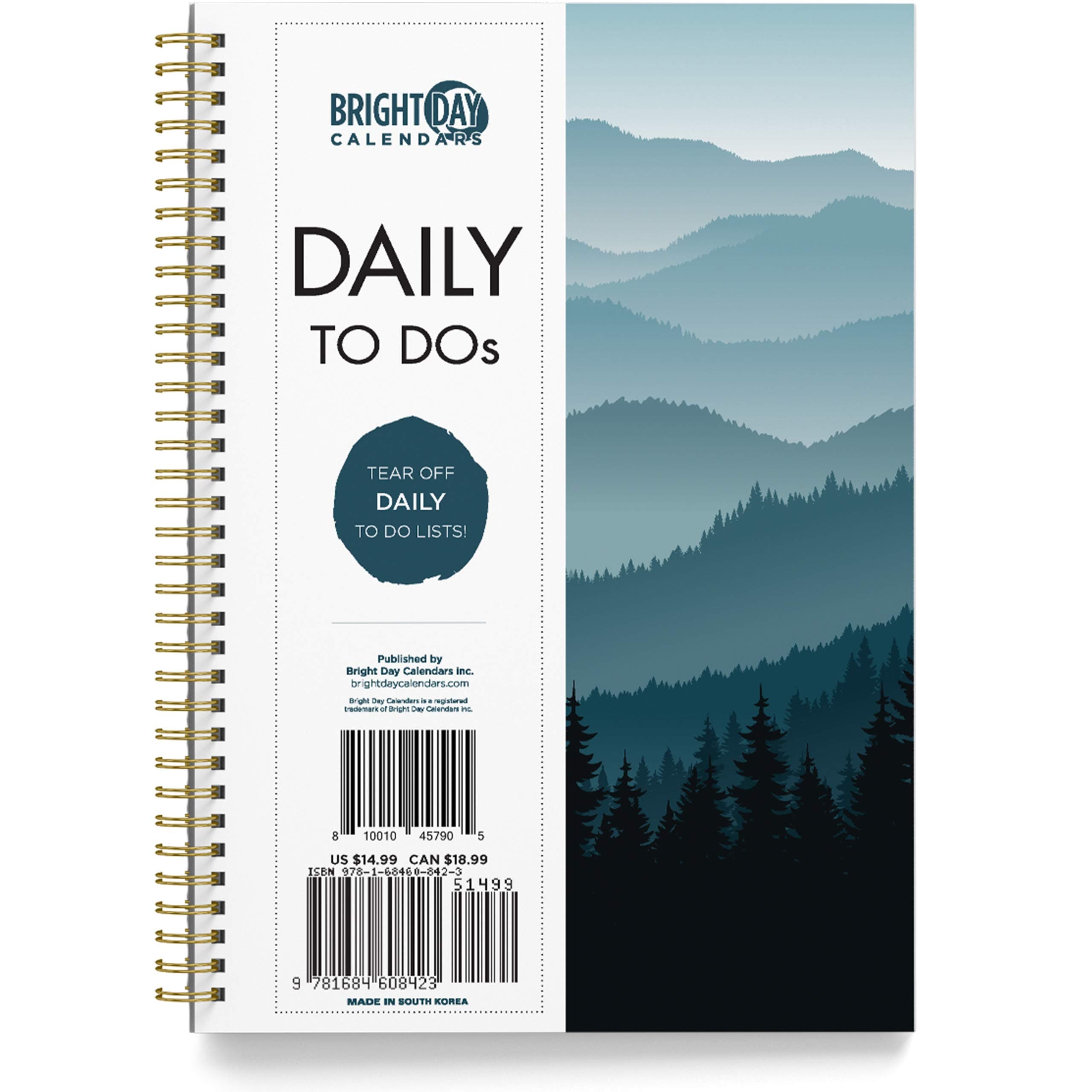 Undated To Do List by Bright Day Daily Task Checklist daily planner to do list notebook Non Dated Flex Cover Spiral Organizer Habit Tracker 8.25 x 6.25 (Treeline)