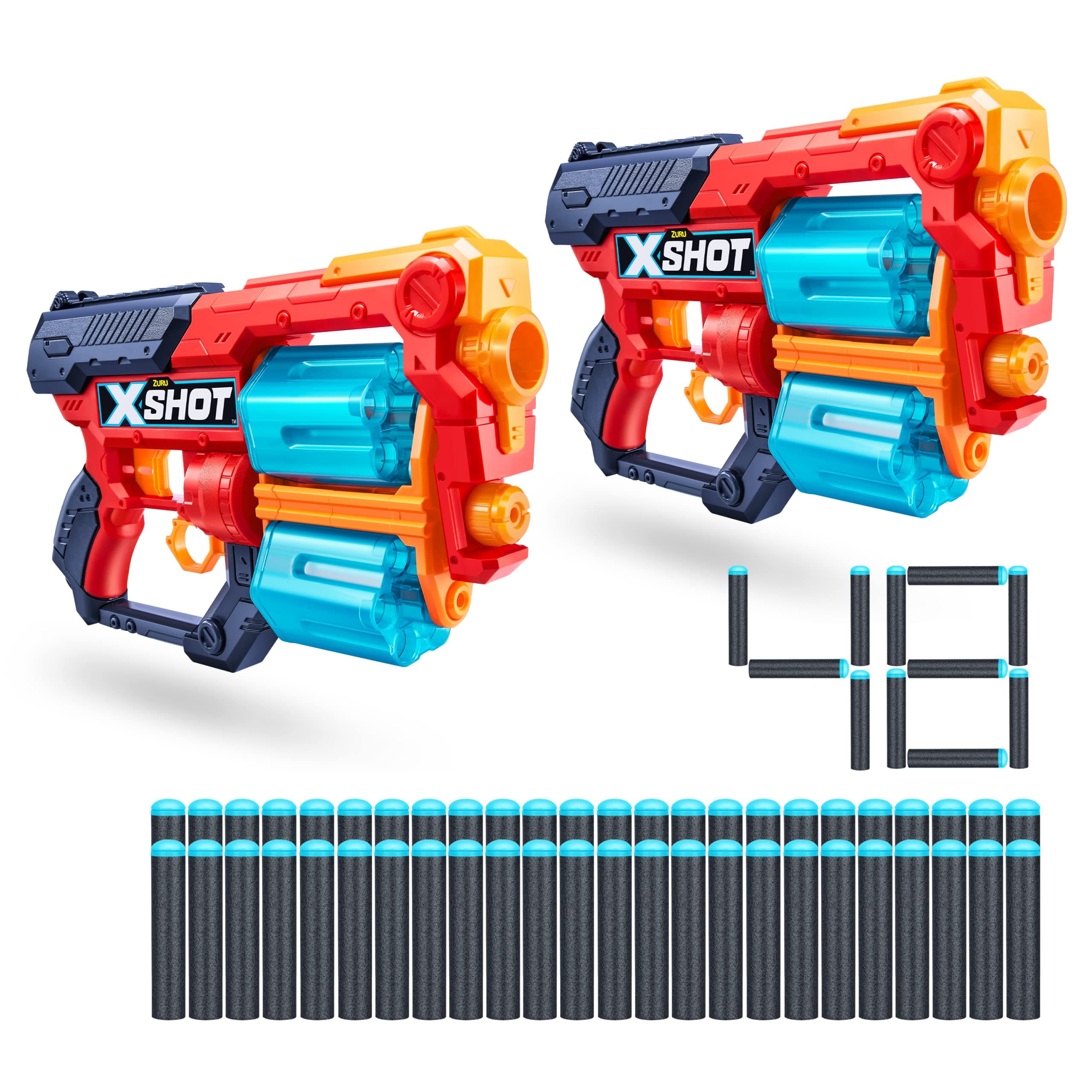 Excel Xcess (2 Pack 48 Darts) Blaster Combo Pack by ZURU, XSHOT Red Foam Dart Blaster, Toy Blaster, Double Rotating Barrels, Toys for Kids, Teens, Adults (Red)