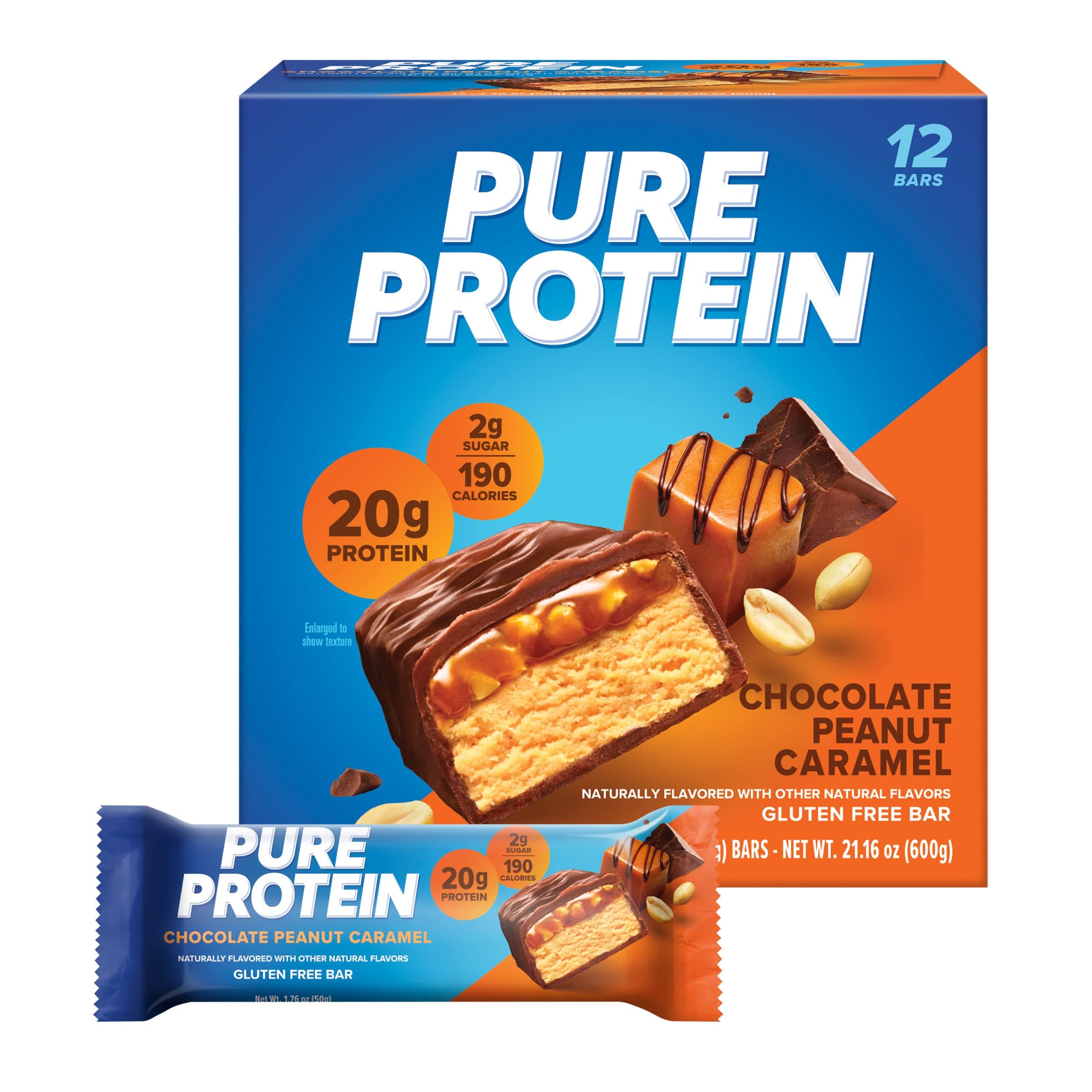 Protein Bar, Chocolate Peanut Caramel, 12 Bars, 1.76oz/50g