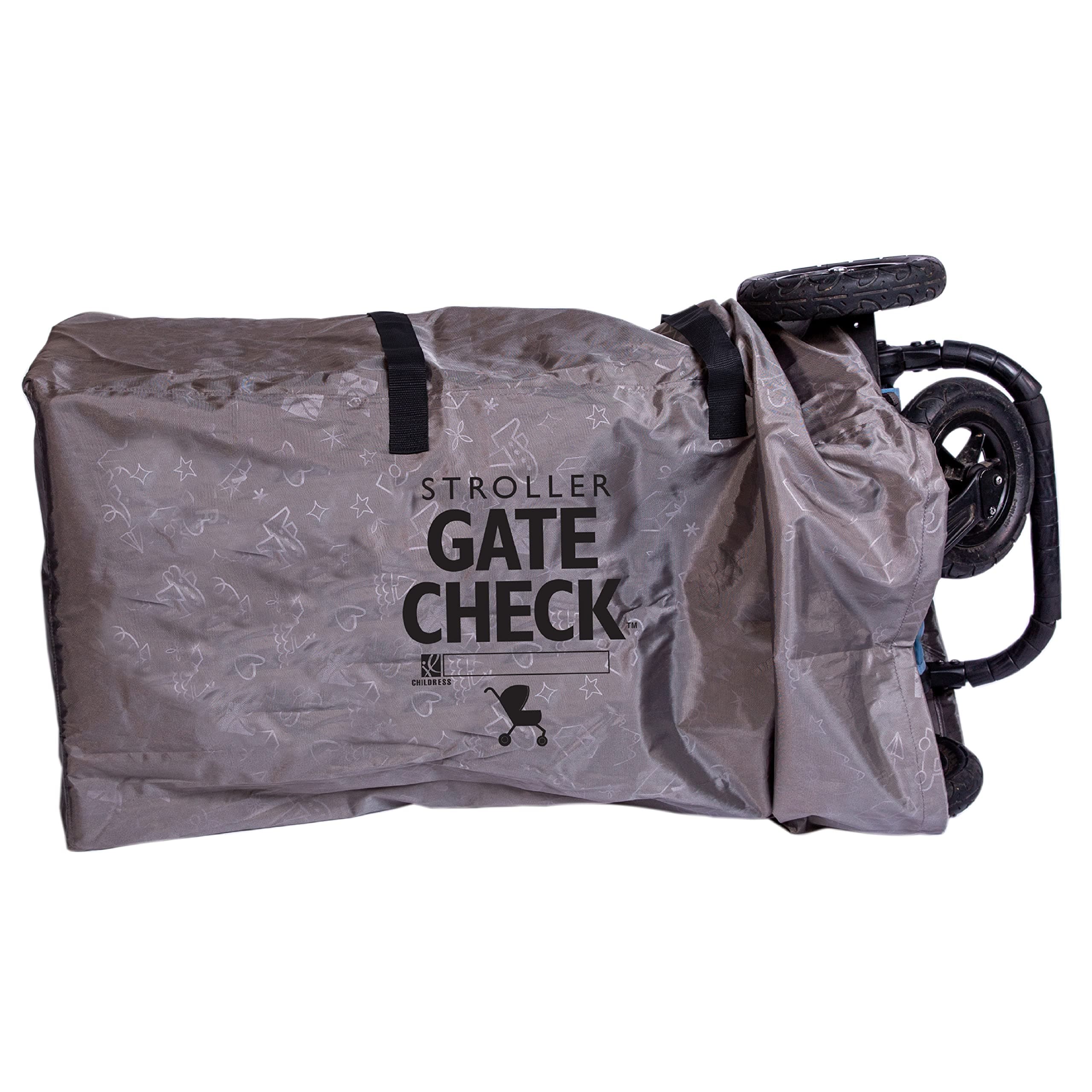 J.L. Childress DELUXE Gate Check Bag for Single & Double Strollers - Premium Heavy-Duty Durable Air Travel Bag, Adjustable Shoulder Straps - Fits Most Single & Double Strollers, Grey