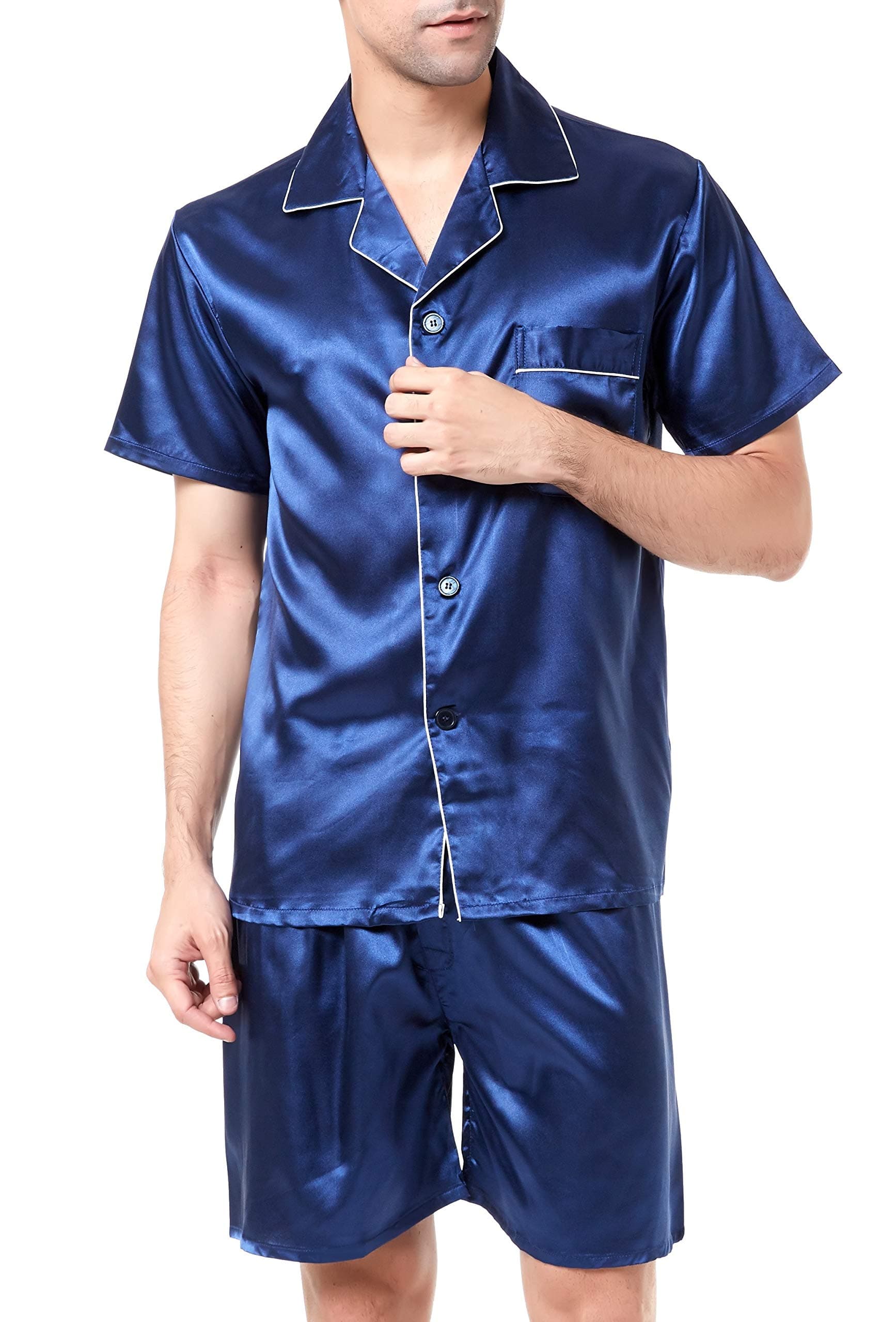 Sanraflic® Men's Satin Pajamas Short Button-Down Pj Set Sleepwear Loungewear