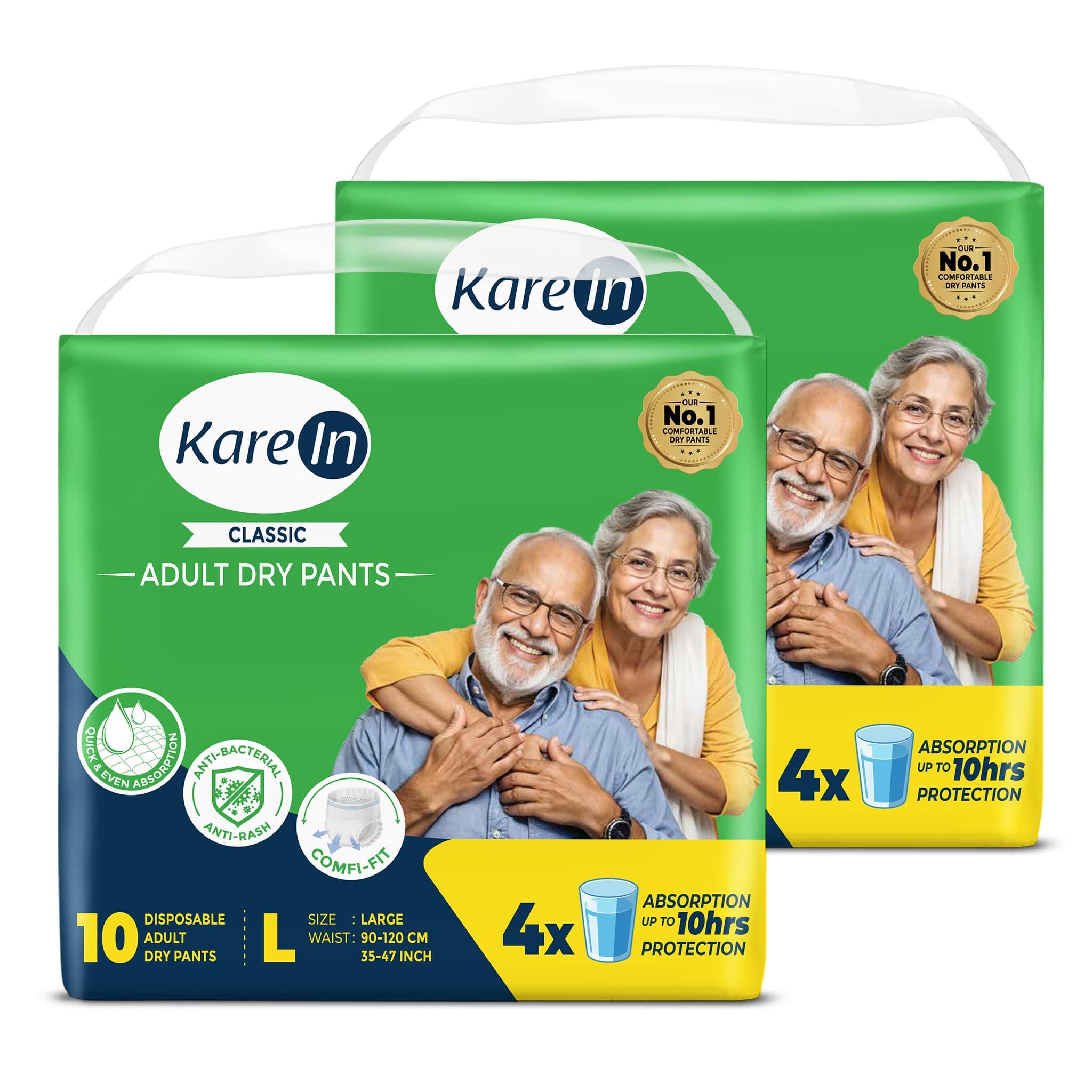 KareMed Adult Diaper Pants for Incontinence, Large, Waist Size 90-120 cm (35"-47")-Pack of 2 (20 Count), white, l