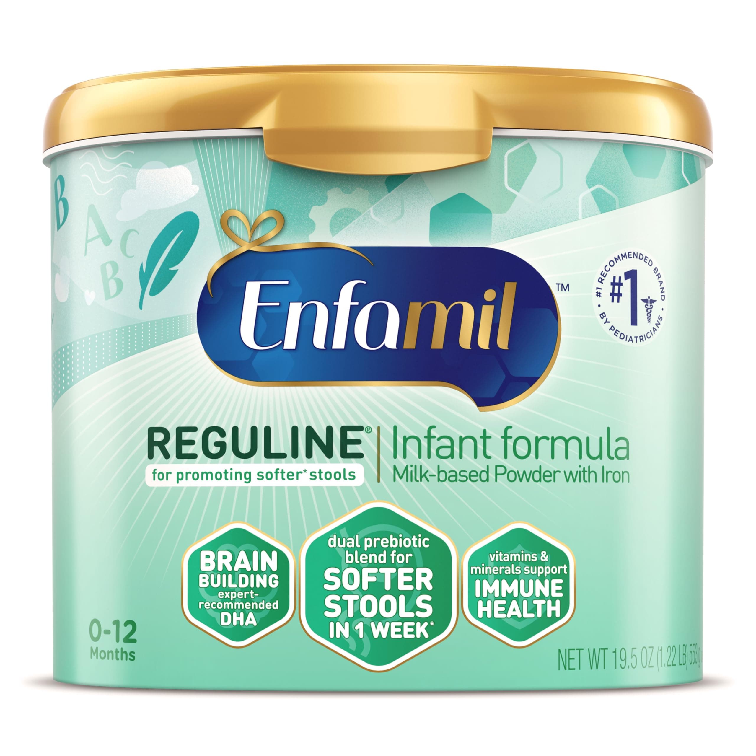Reguline Baby Formula, Designed for Soft, Comfortable Stools, with Omega-3 DHA & Probiotics for Immune Support, Reusable Powder Tub, 19.5 Oz