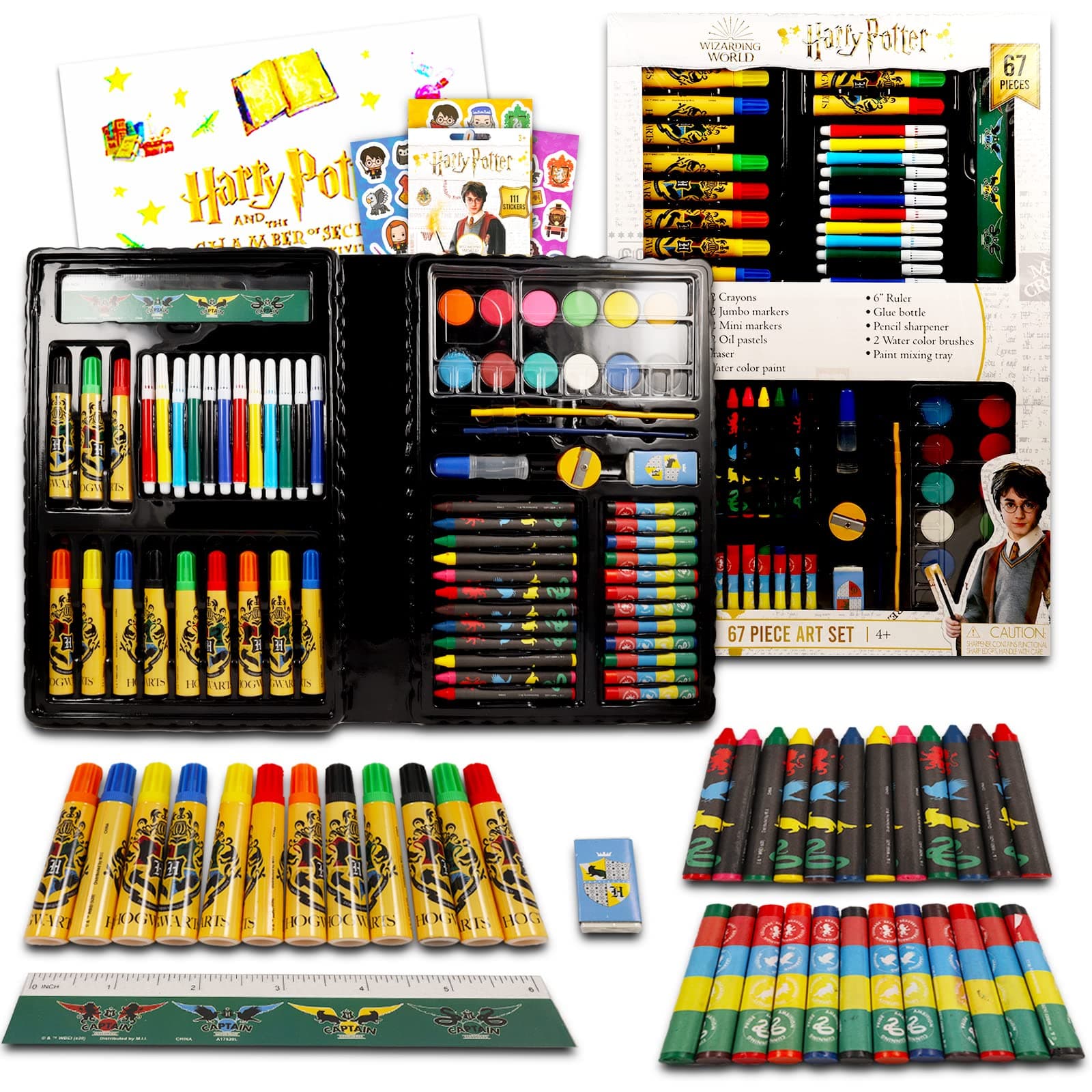 Wizard World Harry Potter Hogwarts Stationery Set for Kids - 70+ Pc Arts and Crafts Bundle with Coloring Kit, Stickers, Magic Activity Pack (Harry craft kit)
