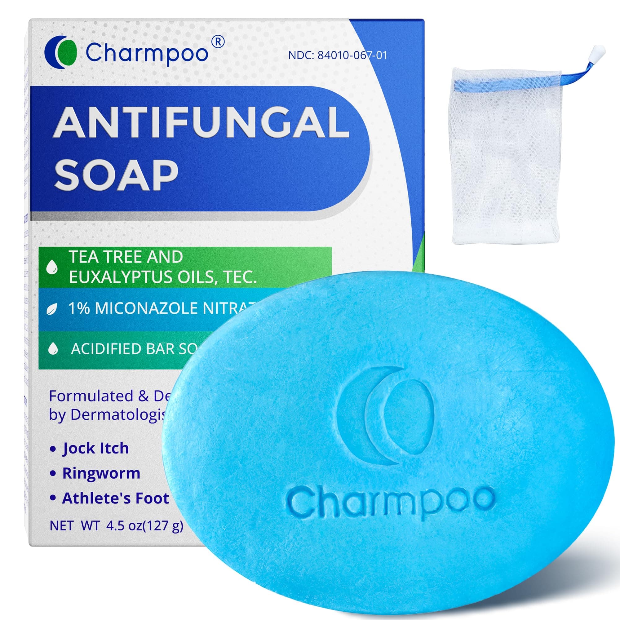 Antifungal Soap with Itch Relief: Effectively Relieve Itching Burning Cracking Caused by Jock Itch Athlete's Foot Ringworm Rashes - Gentle Acidified Bath Soap for Adults and Kids 4.5 oz