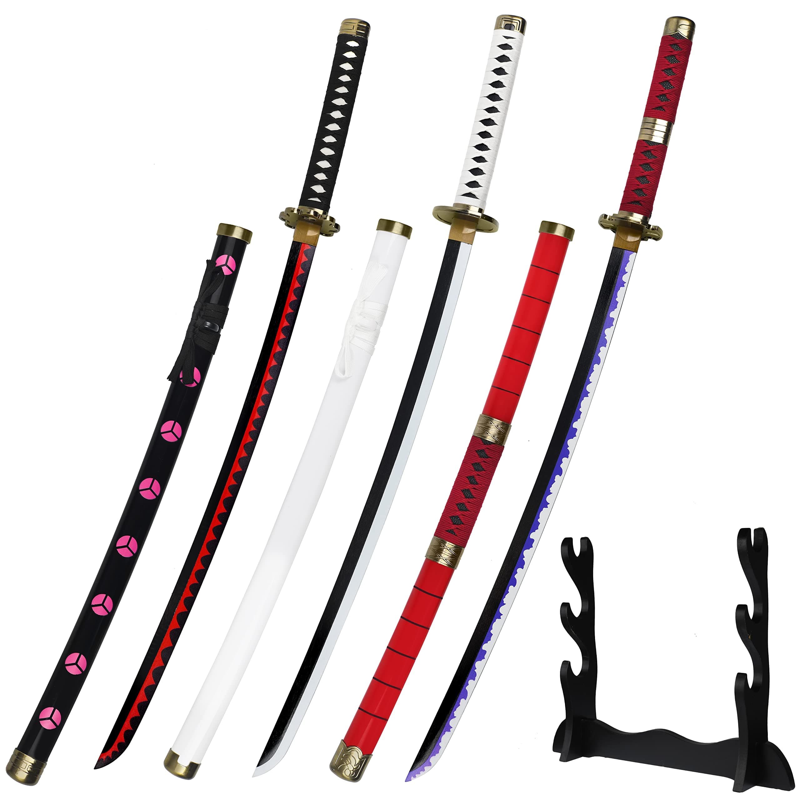 LoGest Zoro Bamboo Sword - Yama Enma Black, White & Purple - Exact Replica from The Anime - Stand Use for Martial Arts Role Play Cosplay or Décor