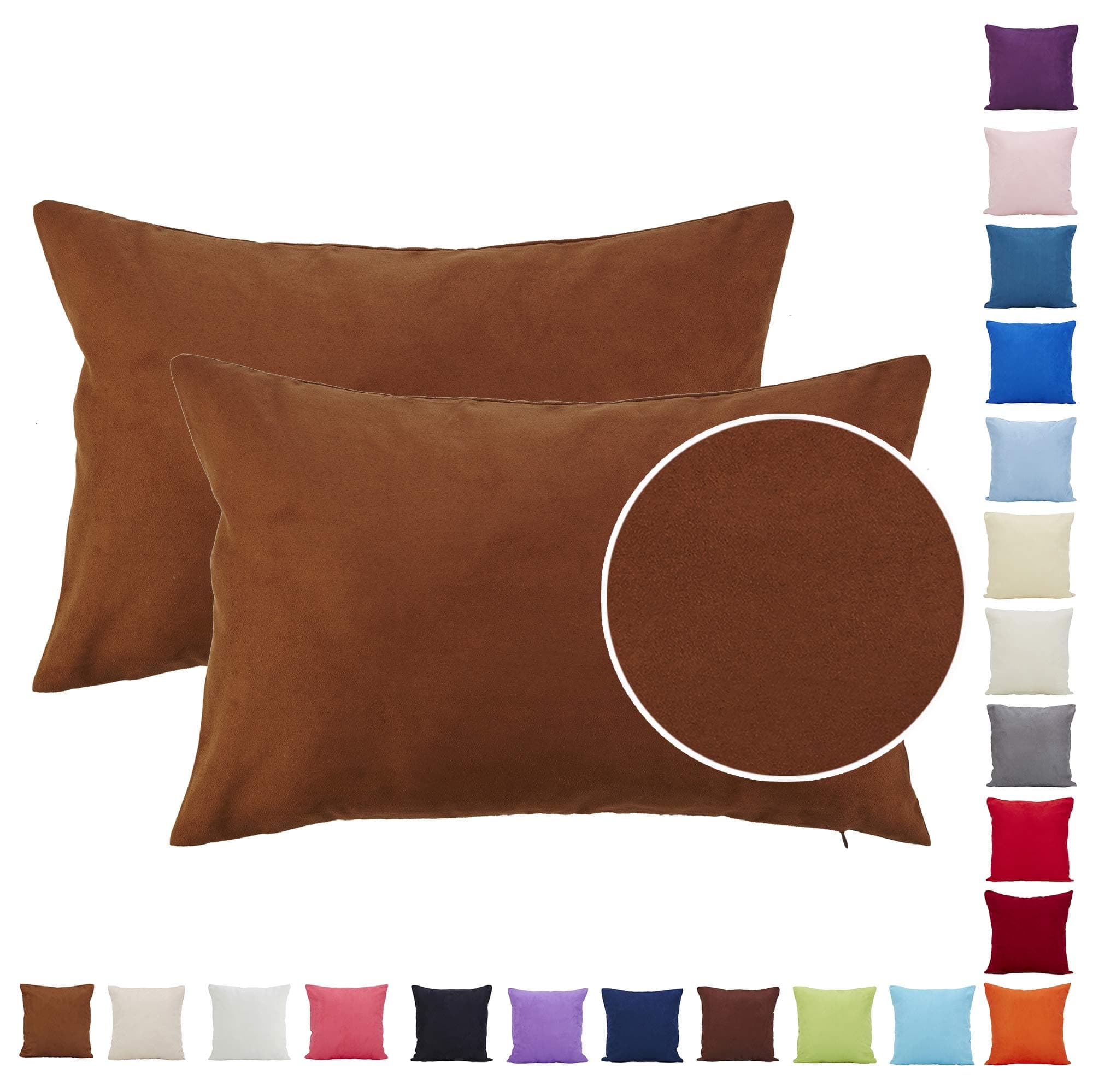 Comoco® 2Pcs Solid Color Lightweight Faux Suede Series Pillowcase Home Decor Sofa Throw Pillow Covers Available In 21 Colors and 7 Sizes (30x45cm,Brown)