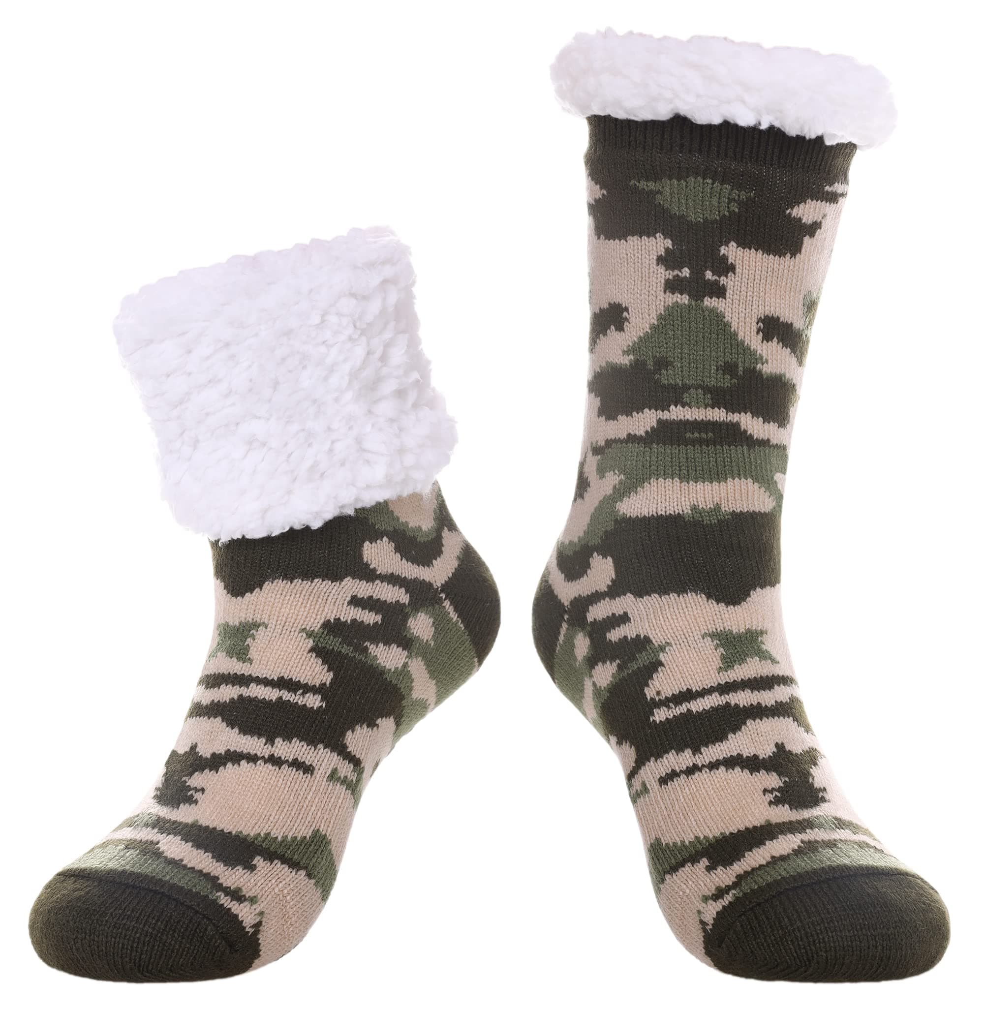 Mens Fuzzy Slipper Socks Soft Warm Cozy Fleece Lined Winter With Grips Socks