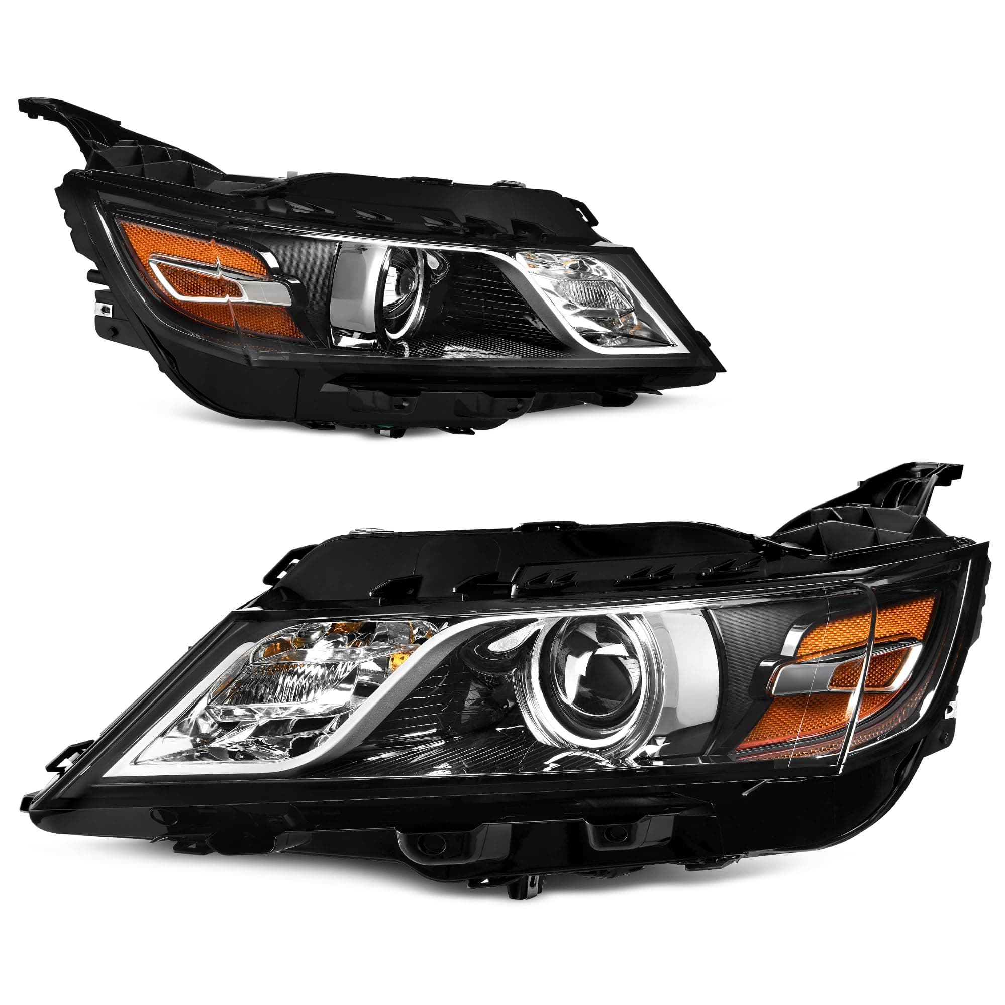 AUTOSAVER88 Projector Headlights Assembly Compatible with 2014-2020 Chevy Impala Factory Halogen Headlamp with bulbs Black Housing Amber Reflector Clear Lens Driver & Passenger Side