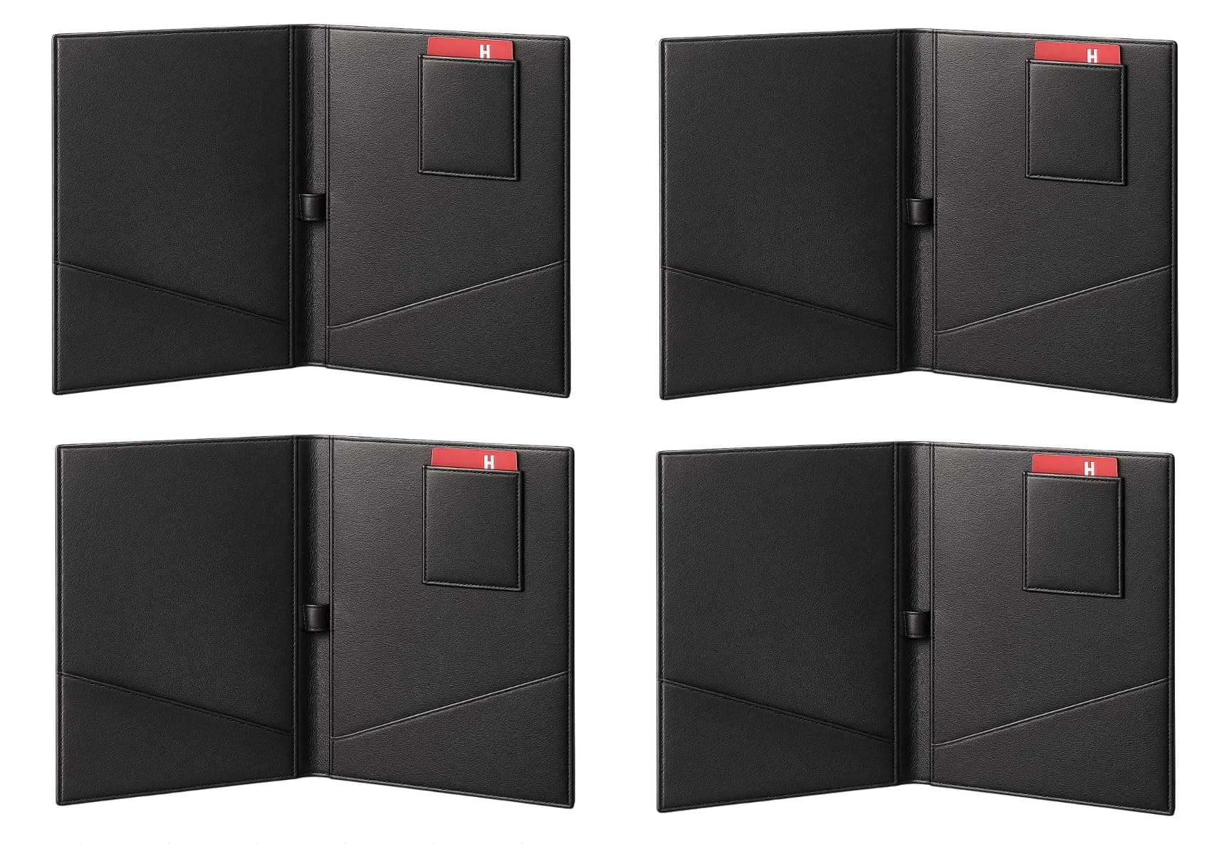 NJ Restaurant Bill Folder, Guest Check Presenter, Bill Folder for Hotel with Credit Card and Receipt Pocket Black Leather Colour : Set of 4 Pieces