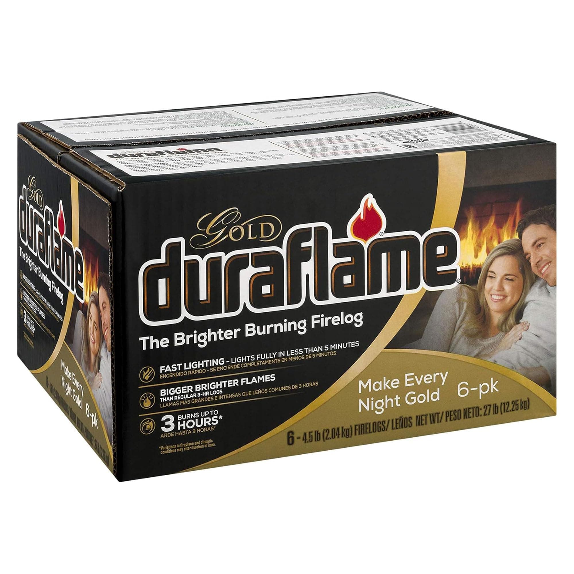 Duraflame4.5 Pound Gold Ultra Premium 3 Hour Burn Firelogs with Bigger and Brighter Flames for Indoor and Outdoor Fireplace Use, Set of 6