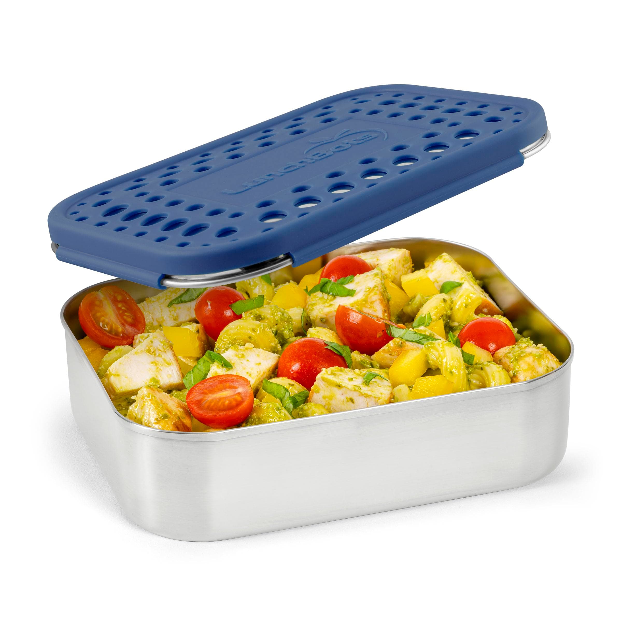 LunchBots Uno Stainless Steel Food Container - Open Design Perfect for Sandwiches, Wraps, Salads or a Small Meal - Eco-Friendly, Dishwasher Safe and BPA-Free - Blue