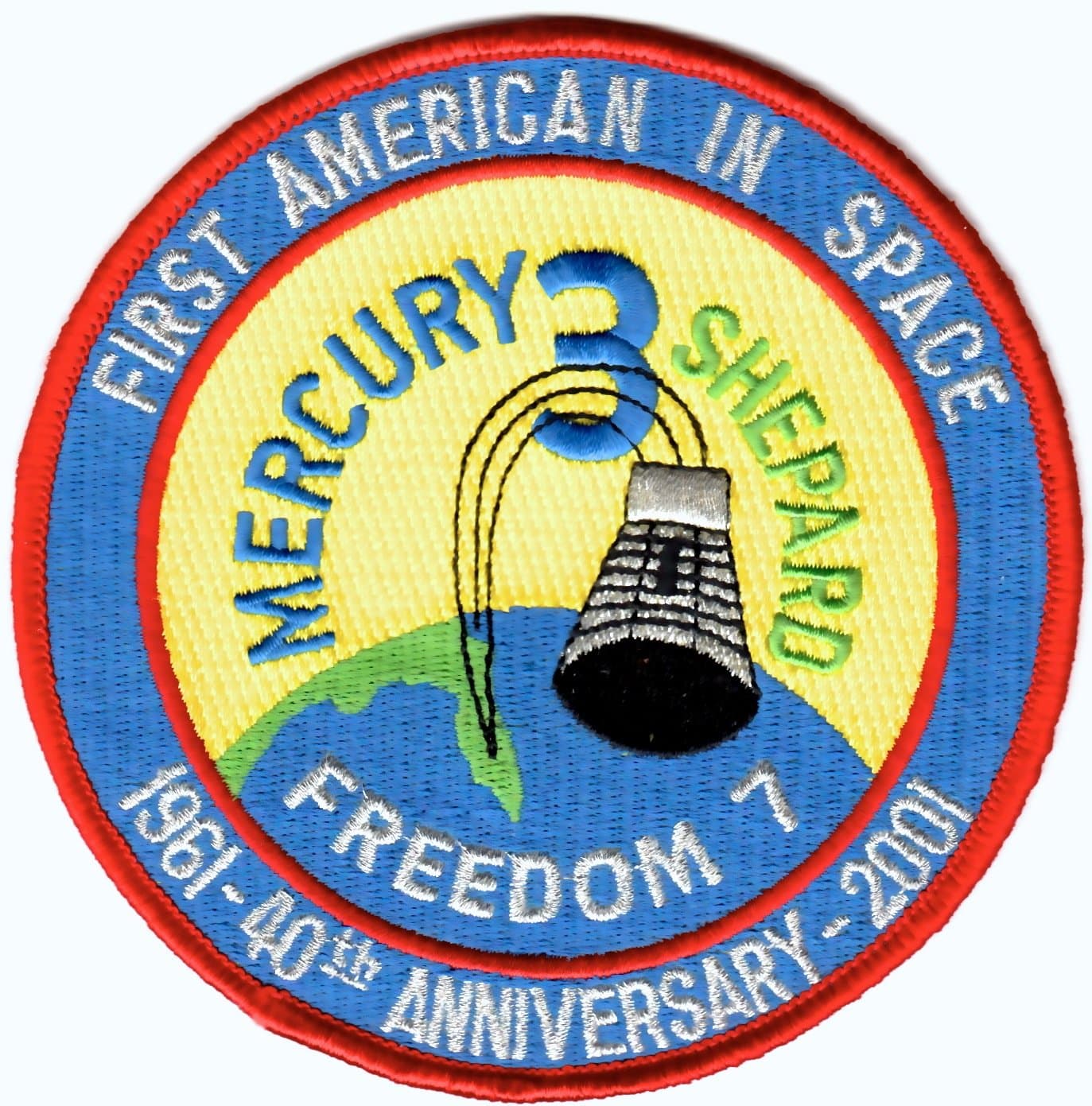 Mercury 3 Mission Patch 40th Anniversary Large 4.5 Inch Sew On Patch