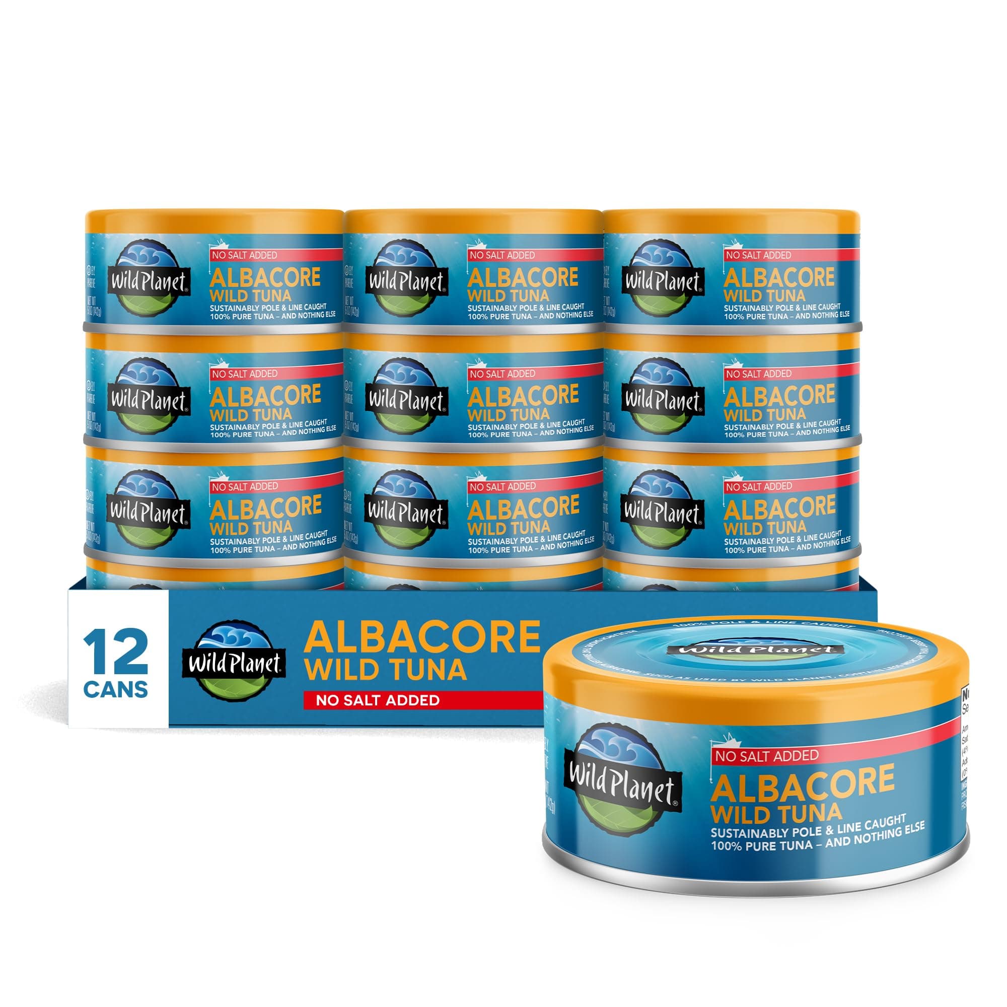 Wild Planet Wild Albacore Tuna, No Salt Added, Keto and Paleo, 3rd Party Mercury Tested, 5 Ounce Pack of 12