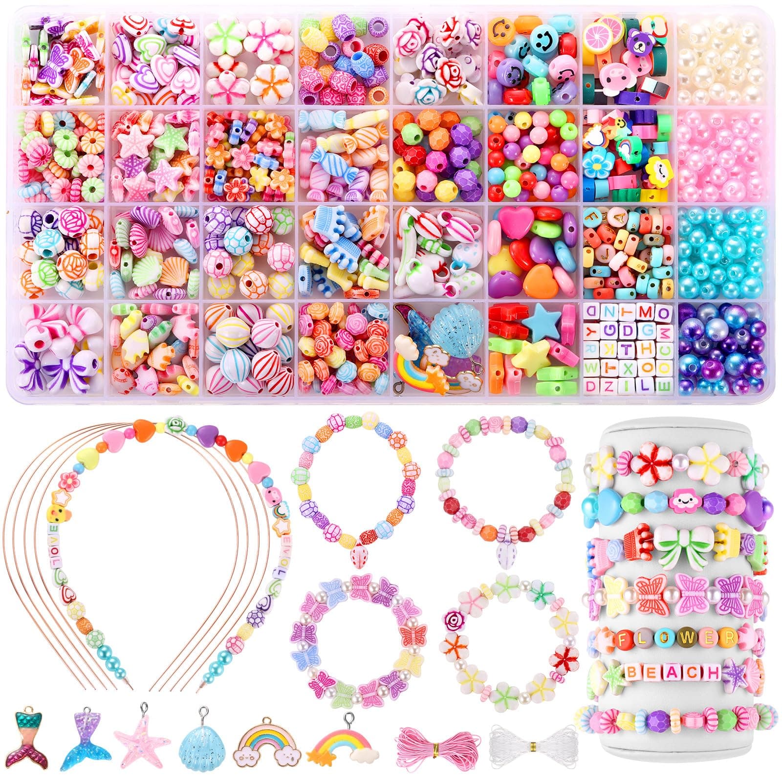 FuntopiaBracelet Jewellery Making Kits for Girls, 32 Types Beads DIY Arts and Crafts for Kids, Friendship Bracelets Necklace Headband Making Kit Birthday Gifts for Child Teenagers 5-14 Years Old