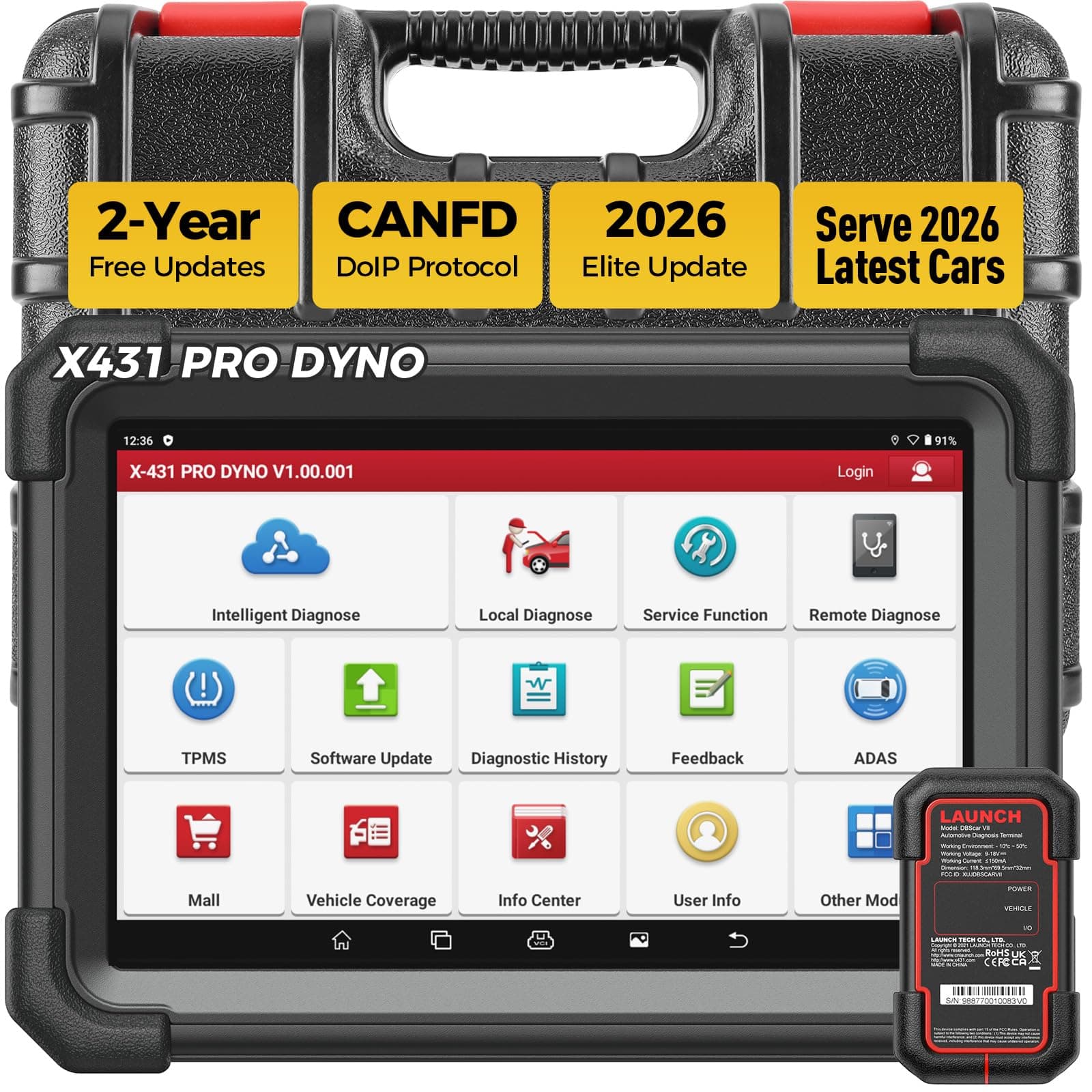 LAUNCH X431 PRO DYNO OBD2 Diagnostic Scanner: 2023 Newest X431 Scanner with ECU Coding 37+ Services Bi-directional Control OEM All-System Scan tool, CANFD&DOIP, AutoAuth for FCA SGW, 2 Yrs Free Update