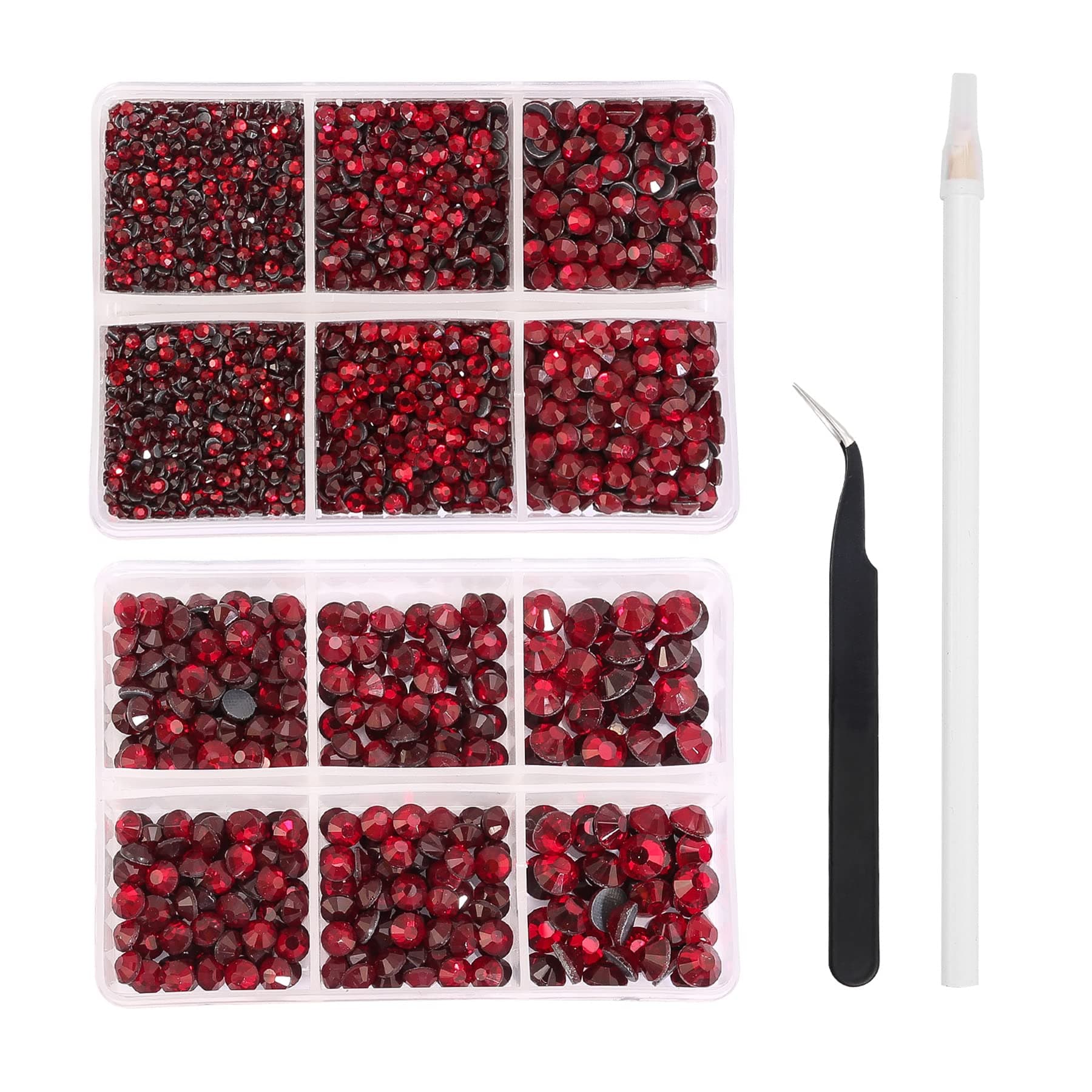 Nibiru 6616 Pieces Hotfix Rhinestones 5 Mixed Sizse Flat Back Crystal Round Glass Gems with Tweezers and Picking Rhinestones Pen（Siam）