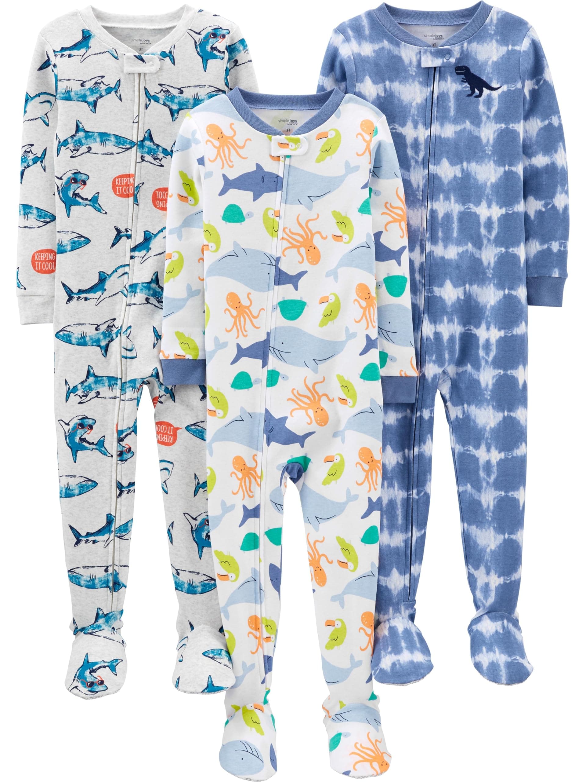 Toddlers and Baby Boys' Snug-Fit Footed Cotton Pajamas, Pack of 3
