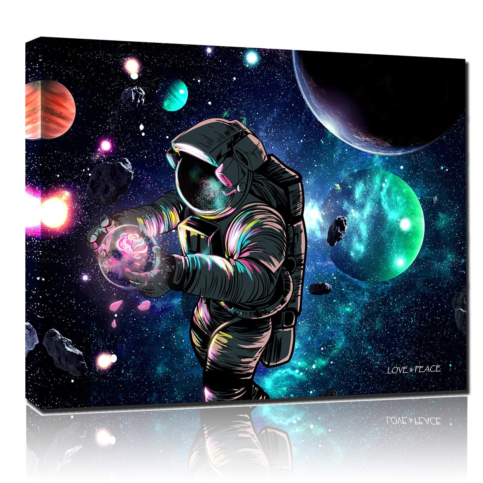 Sosolong Planet Astronaut Canvas Wall Art,outer Space Wall Decor For Boys Bedroom Living room 3