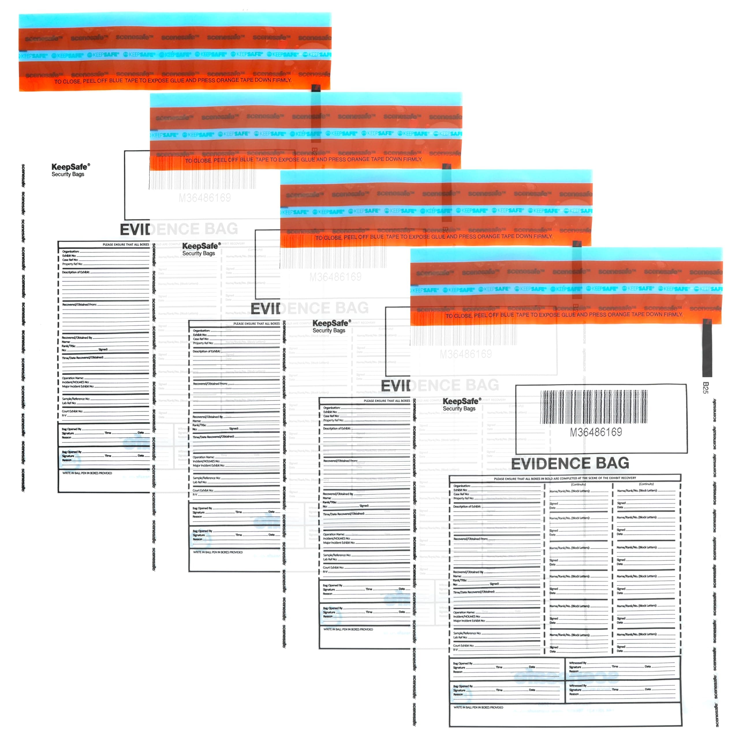 4 X Police Evidence Bags (Small, 26 × 19 cm) – Tamper-Evident Seal, Write-On Panels & Barcodes – Realistic CSI Crime Scene Prop for Parties, Film, Theatre & Pranks