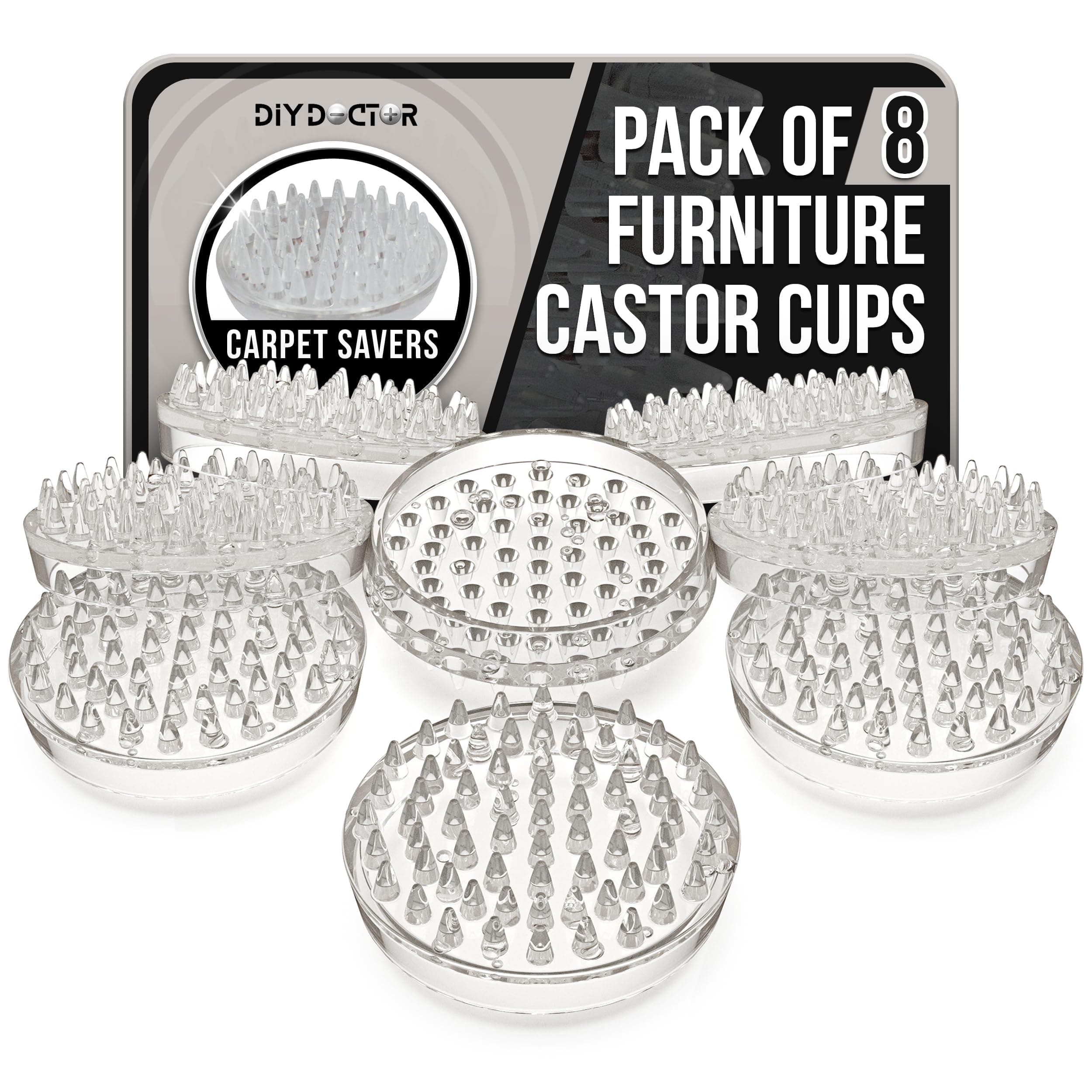 DIY Doctor Furniture Caster Cups (8 Pack) – 53 Spike Design Heavy Duty Carpet Protectors for Furniture Legs – Perfect for Home & Office Use