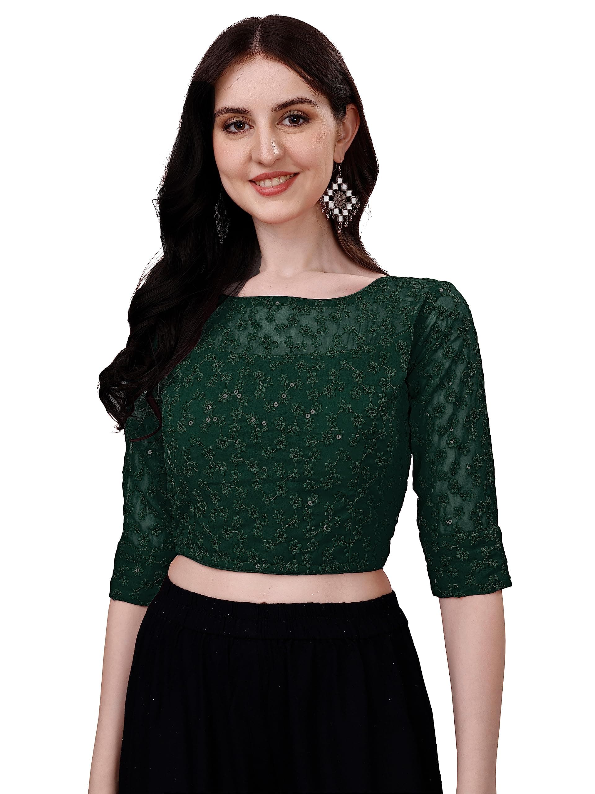 Pujia MillsWomens Readymade Fancy Sifli Work Half Sleeve Saree Blouse.