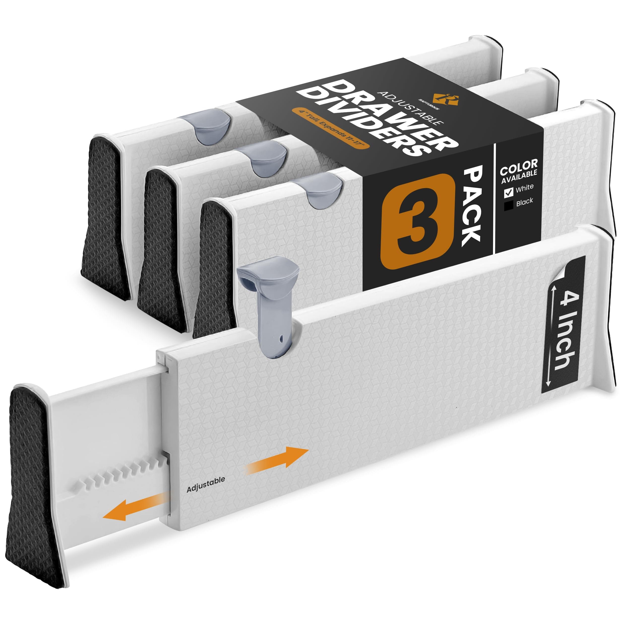 RAPTUROUS Plastic Adjustable Drawer Organisers DIVIDERS - Good Grips Dresser Organizer, White