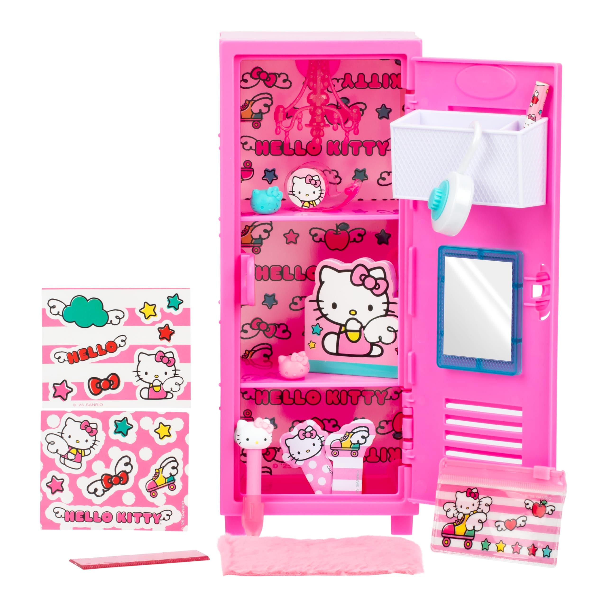 REAL LITTLES Hello Kitty® Micro Locker With Over 15 Different Small Surprises! Personalize and decorate your locker and discover the Hello Kitty® Micro Stationery that actually works