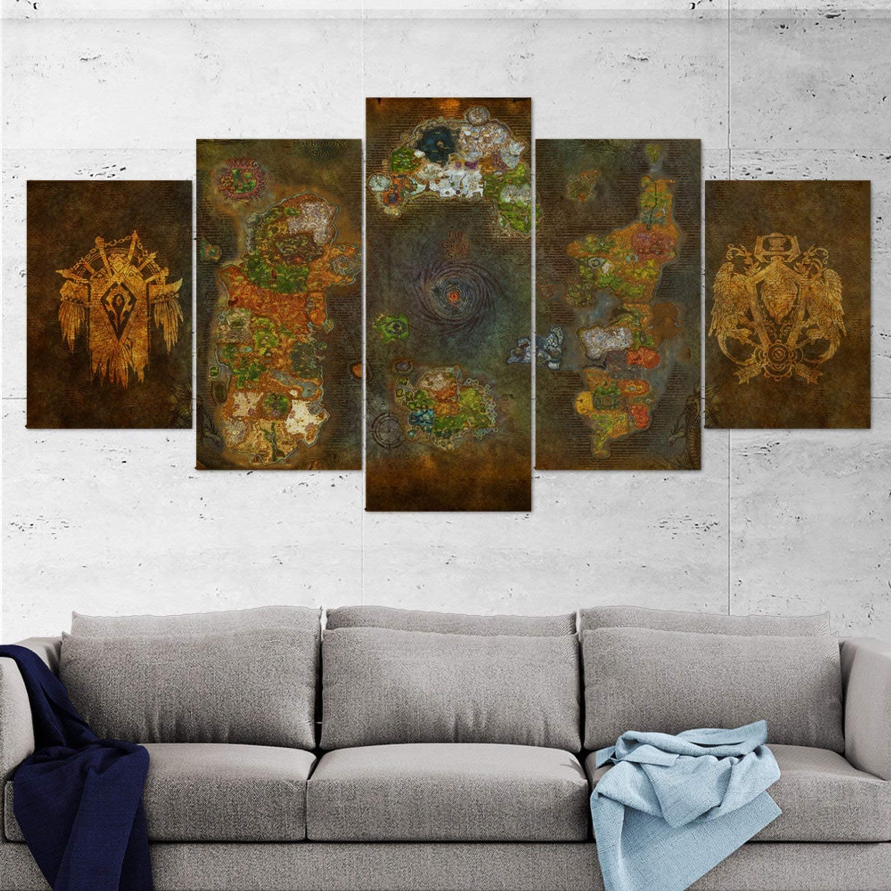 astoriagears Azeroth Map, Wow, World of Warcraft, Horde, Alliance, Canvas Wall Art, Multi Panel, 5 Piece, Wall Art, Canvas, World of Warcraft Poster, Map 20x3520x4520x55cm No Frame