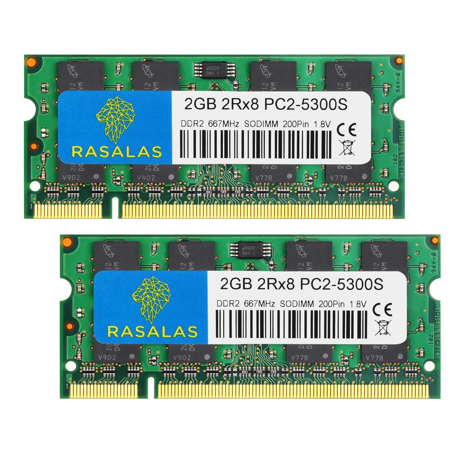 Rasalas 4 GB (2 x 2 GB) DDR2 SODIMM RAM Memory Modules for Laptops, PC2-5300, PC2-5300S, DDR2 667, PC2-5300, DDR2 SO-DIMM, 1.8 V, CL5, RAM Memory Modules for Intel/Mac/AMD Systems