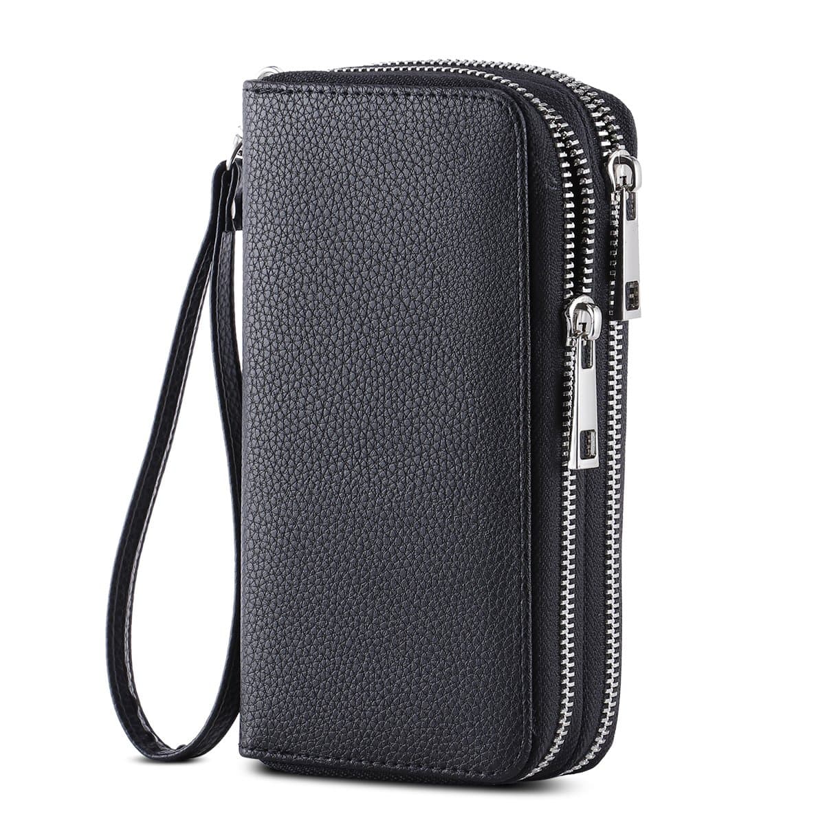 HAWEE Cellphone Wallet for Women Dual Zipper Long Purse with Removable Wristlet