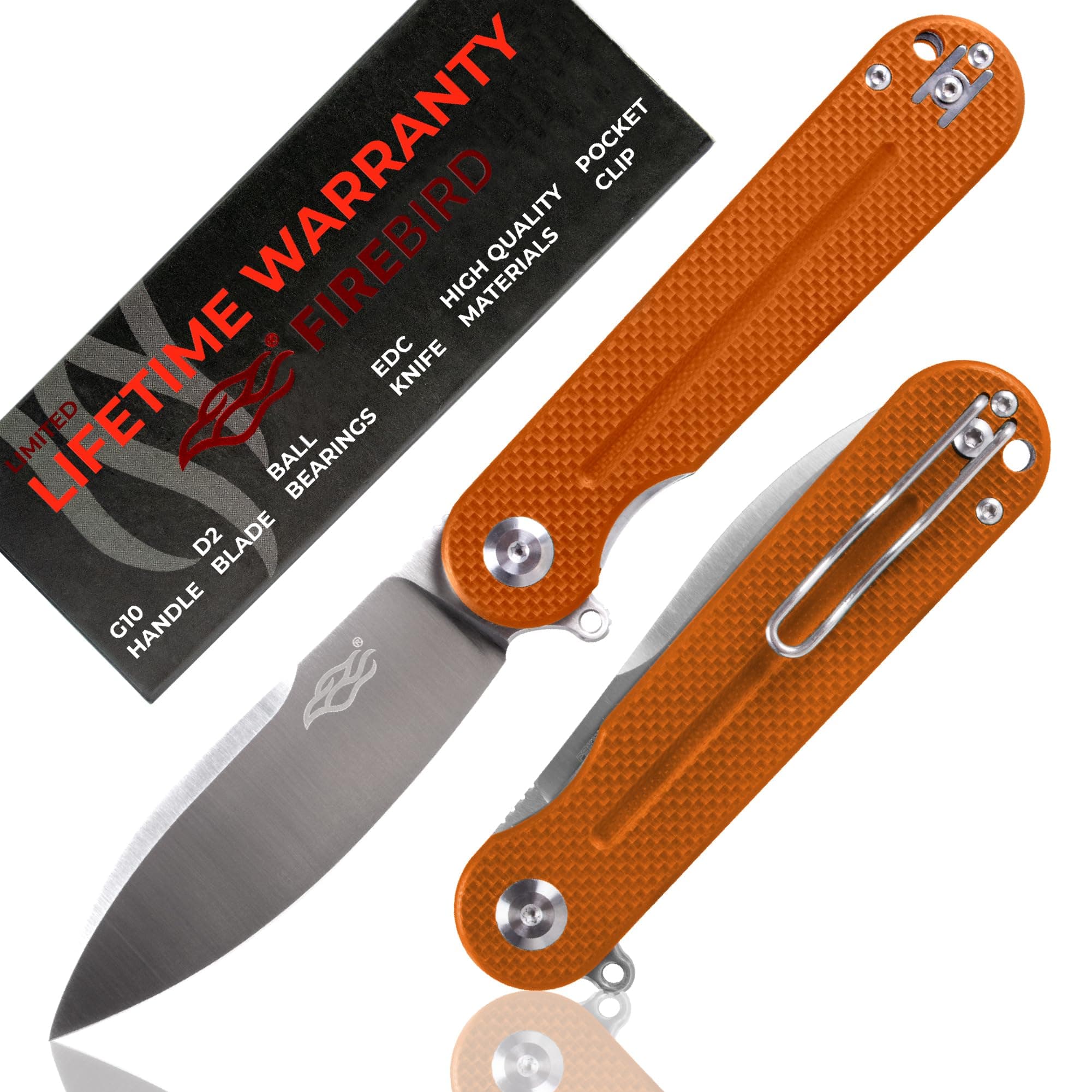 GANZO Firebird FH922-OR Pocket Folding Knife D2 Steel Blade G10 Anti-Slip Handle with Clip Camping Hunting Fishing Outdoor EDC Utility Knife Best Gift for Men Women (Orange)
