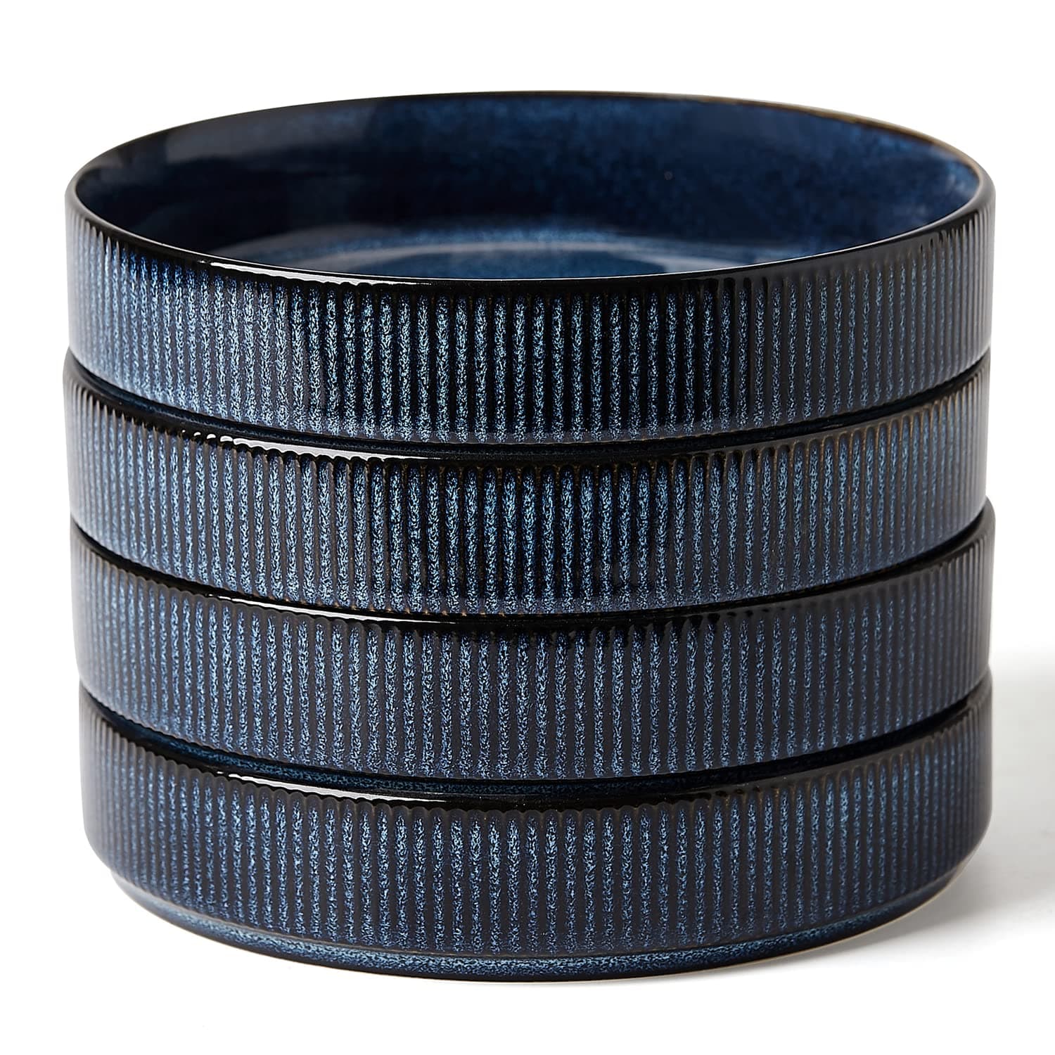 famiware 4 Pieces 7.5" Pasta Bowls Set, Double Reactive Glaze Salad Bowl Sets, Stackable, Perfect for Your Friend for Housewarming, Thanksgiving, Christmas, Nebulas Blue