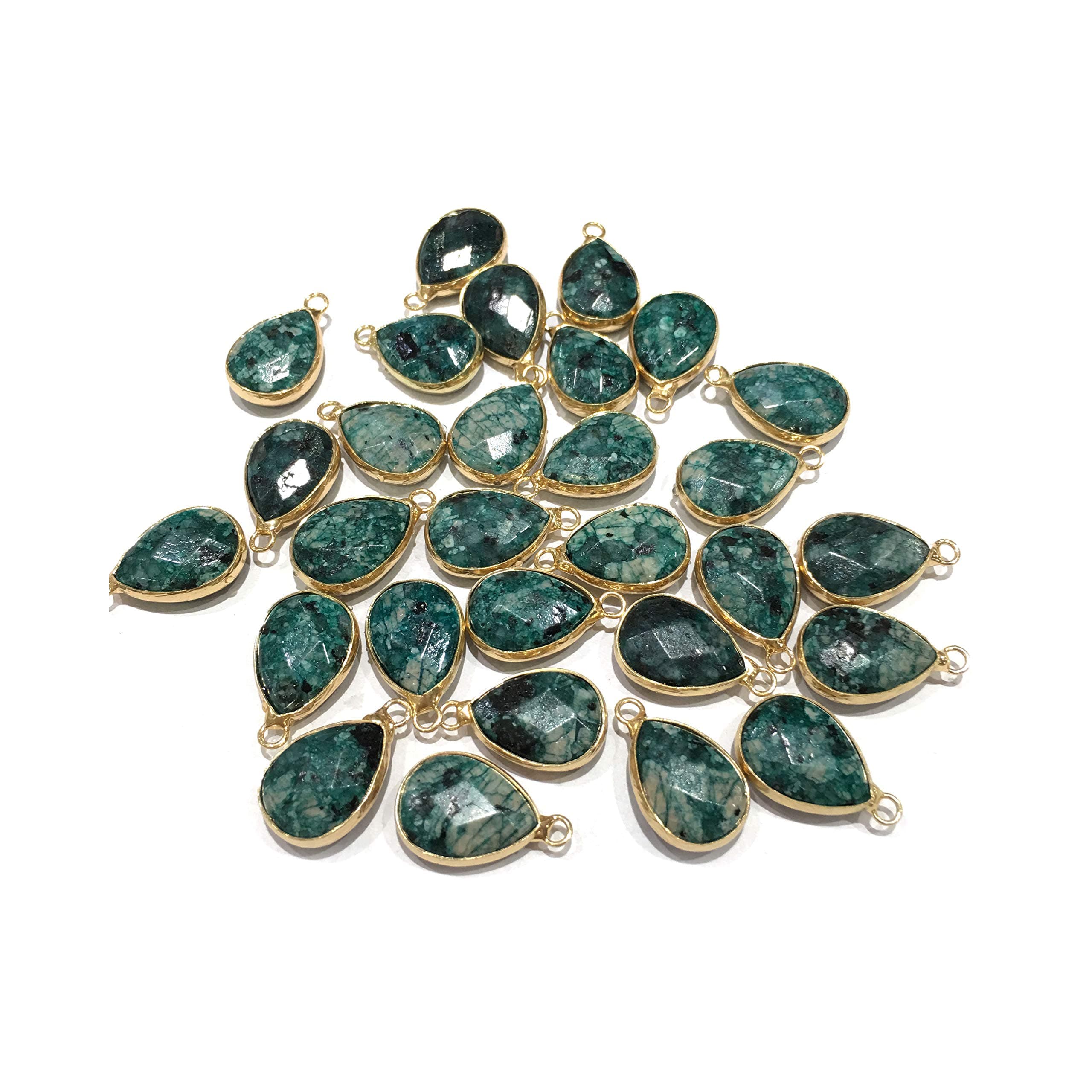 LE SKY natural stone pendants waterdrop shape faceted epidote stone chakra reiki healing semi gemstone pendant for jewelry making necklace bracelet 14x22mm 10 Pcs