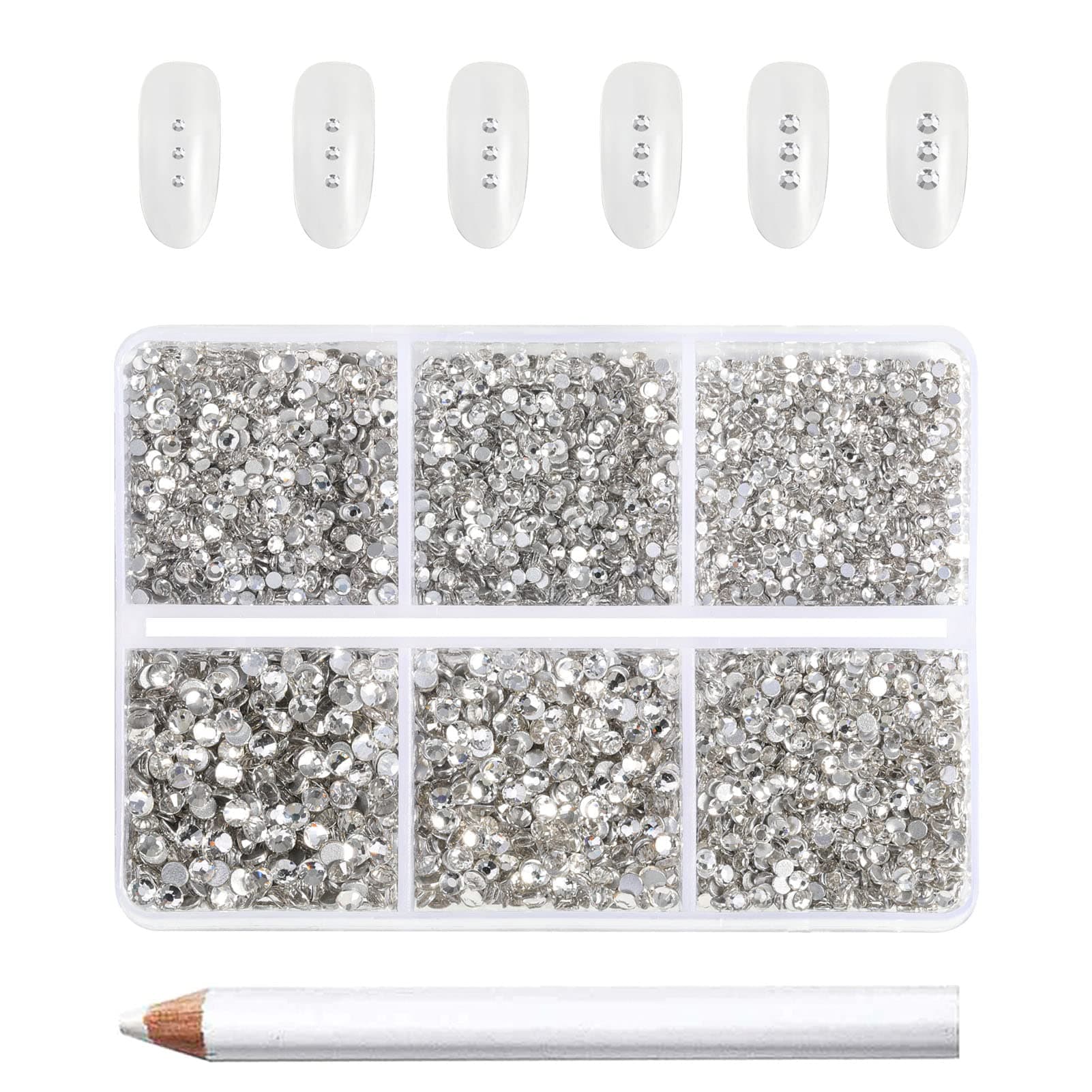 Beadsland 7200pcs Flatback Rhinestones,Clear Rhinestone Nail Gems Round Crystal Rhinestones for Crafts,Mixed 6 Sizes with Wax Pencil Kit, SS3-SS10,Crystal
